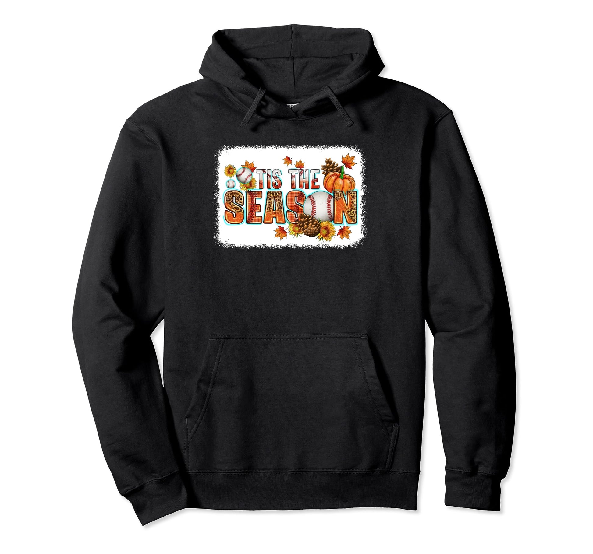 Tis Season Leopard Pumpkin Baseball Hoodie - Unique Graphic Unisex - T-Shirt, Sweatshirt, Hoodie