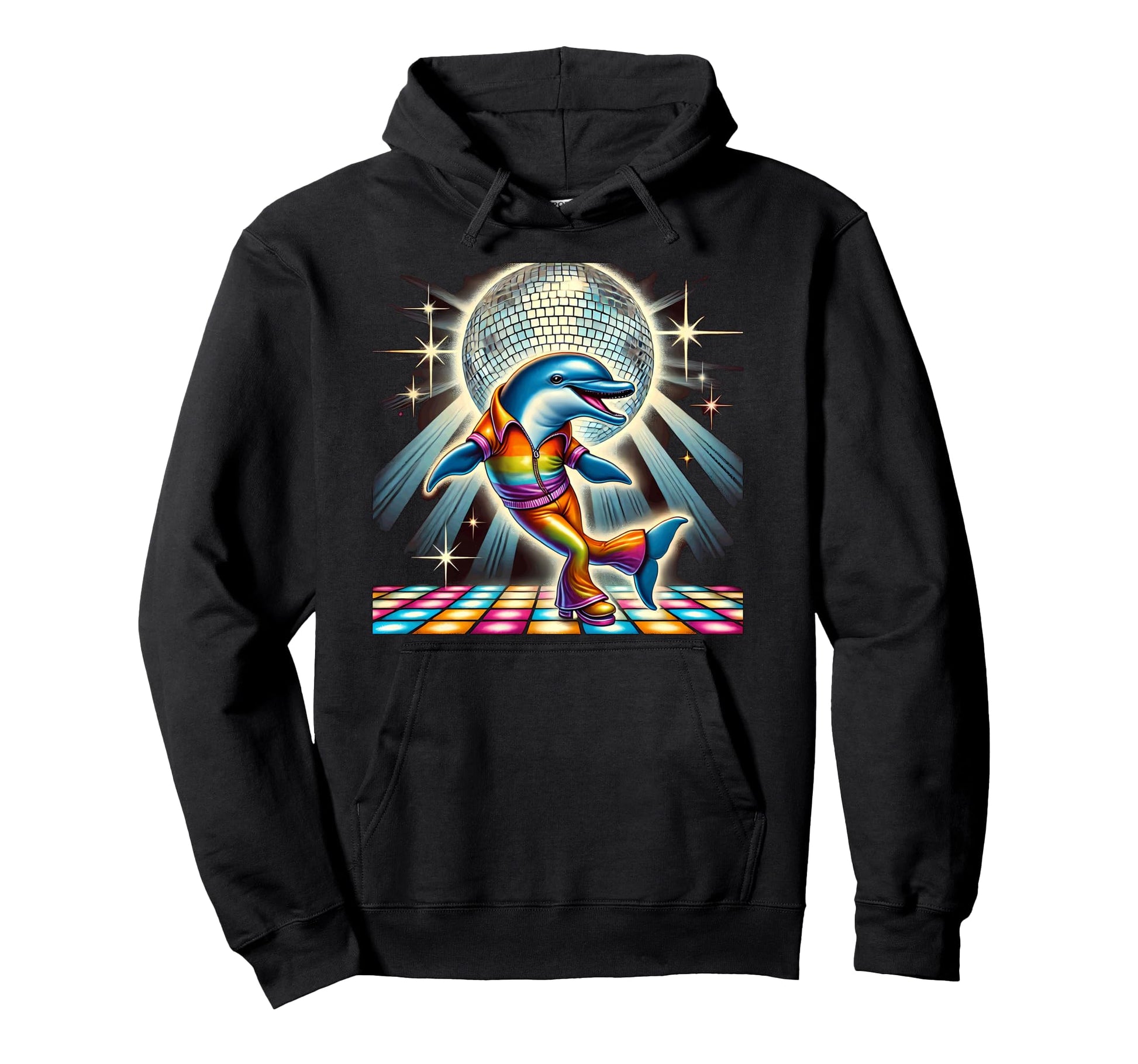 Aesthetic Dolphin Disco Hoodie - Novelty Apparel for Adults - T-Shirt, Sweatshirt, Hoodie