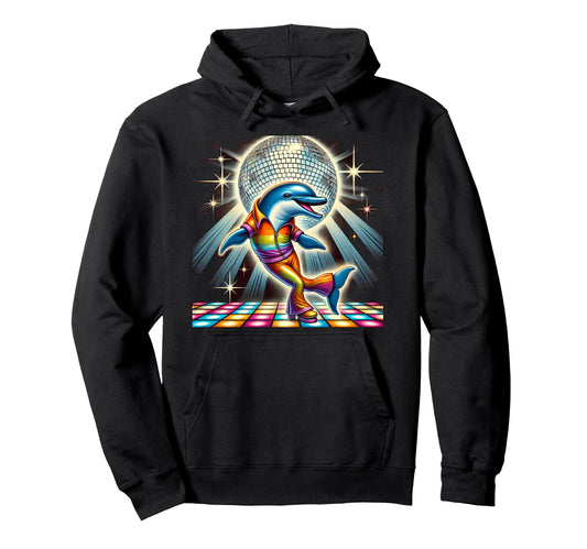 Aesthetic Dolphin Disco Hoodie - Novelty Apparel for Adults - T-Shirt, Sweatshirt, Hoodie