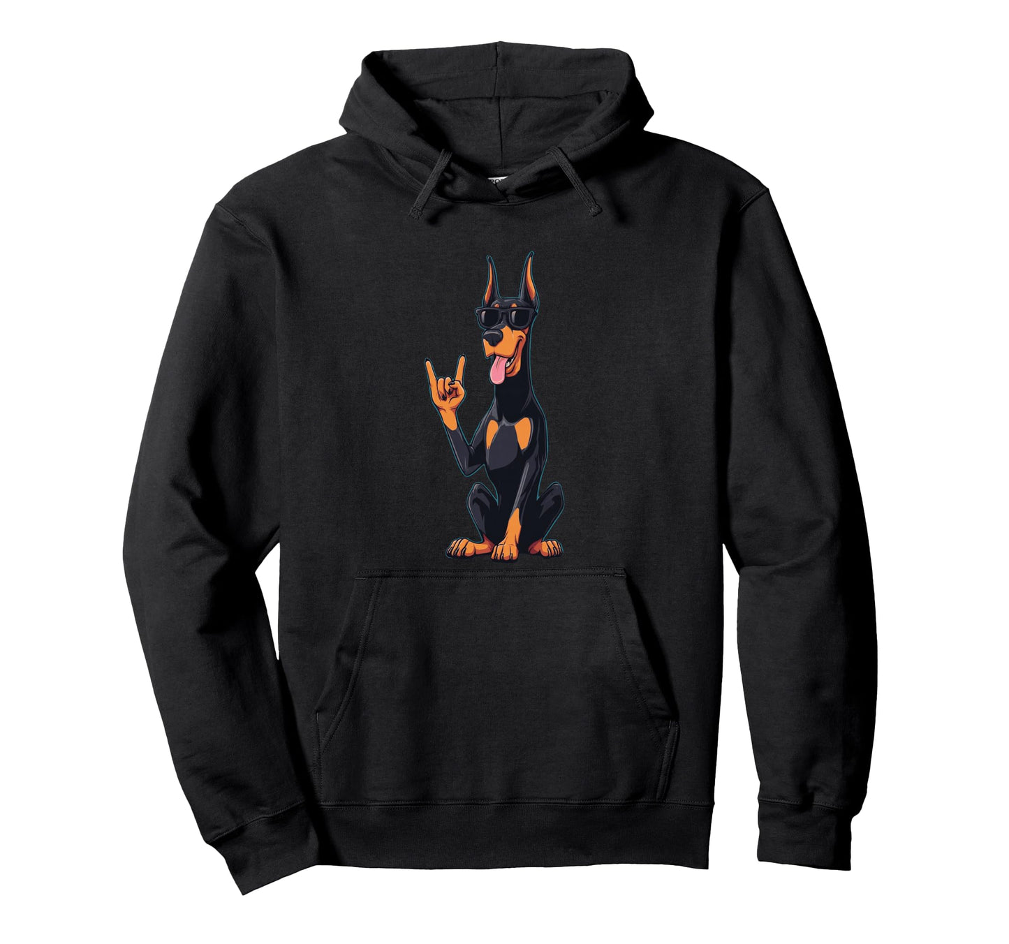 Doberman Pinscher Rock Hand Sign Punk Hoodie - Unique Graphic for Adults - T-Shirt, Sweatshirt, Hoodie