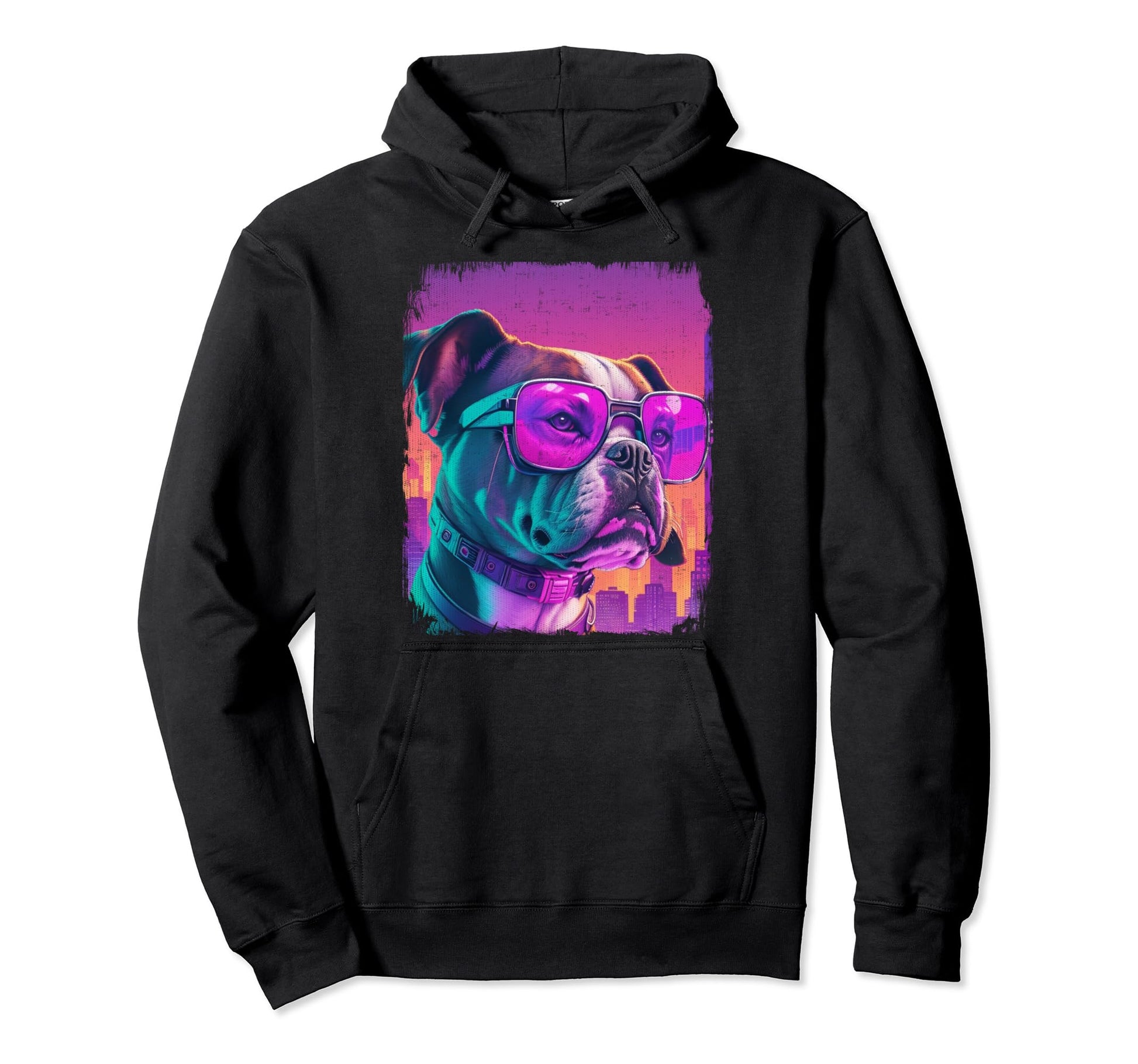 Boxer Dog Cyber Vaporwave 80S Hoodie - Streetwear Style Men Women - T-Shirt, Sweatshirt, Hoodie