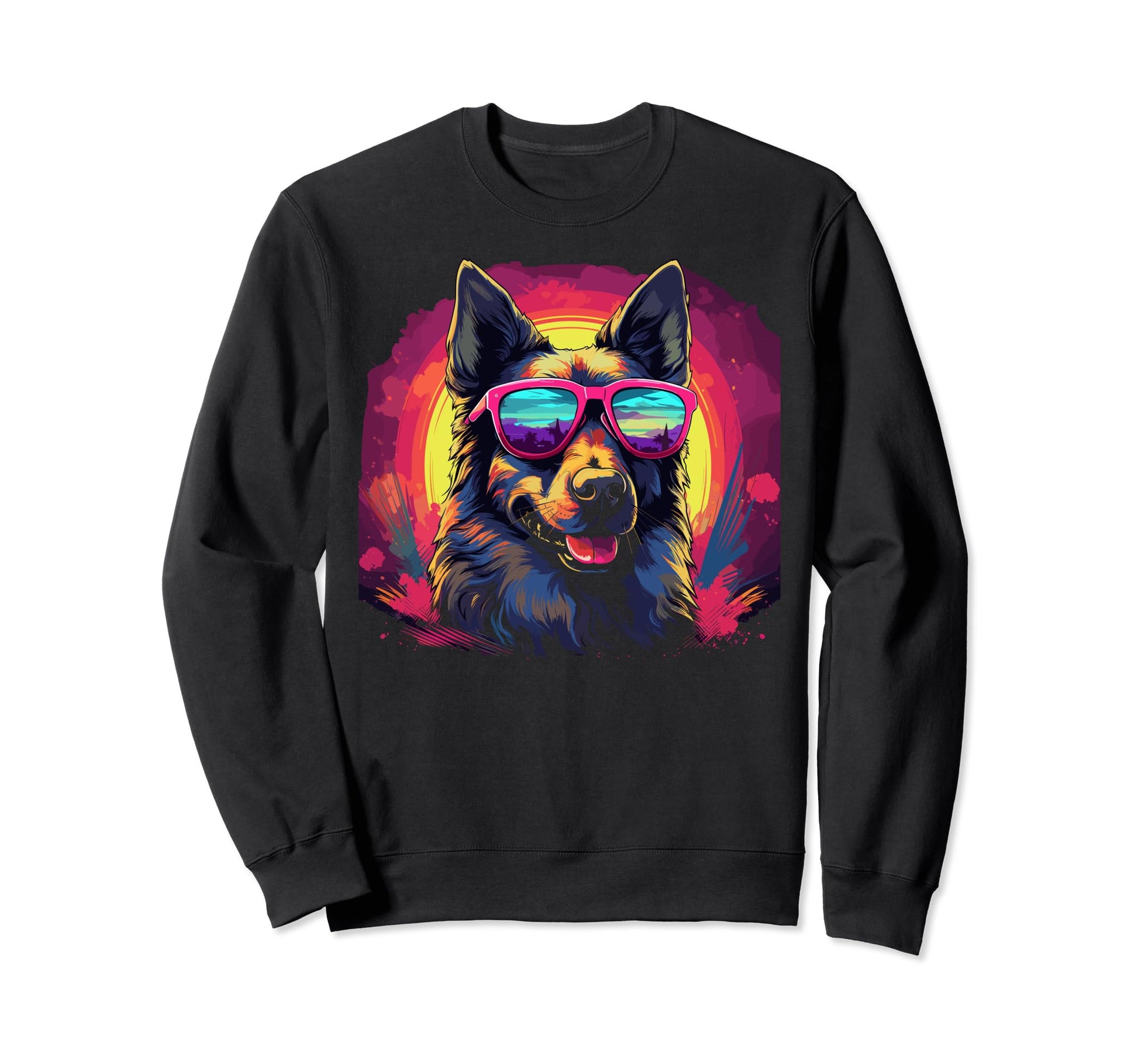 80S Synthwave German Shepherd Sweatshirt - Graphic Print for Adults - T-Shirt, Sweatshirt, Hoodie