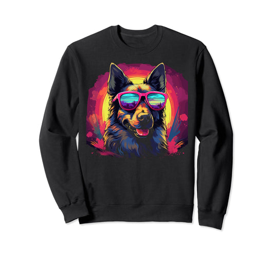 80S Synthwave German Shepherd Sweatshirt - Graphic Print for Adults - T-Shirt, Sweatshirt, Hoodie