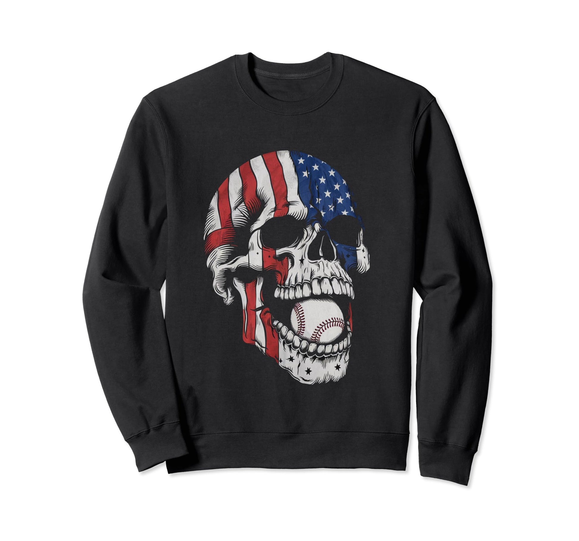 Patriotic Baseball 4Th July Skull Sweatshirt - Graphic Print for Adults - T-Shirt, Sweatshirt, Hoodie
