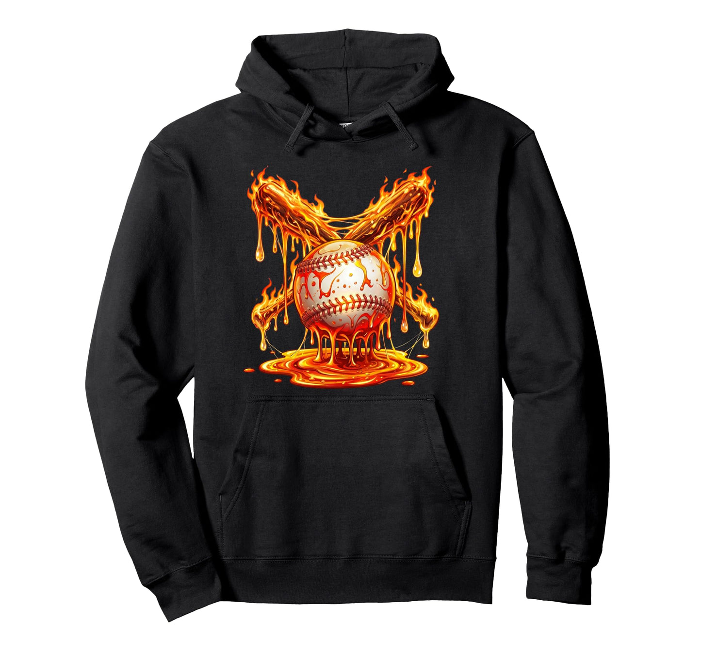 Baseball Drip Bats Flames Melting Sports Hoodie - Unique Graphic Unisex - T-Shirt, Sweatshirt, Hoodie