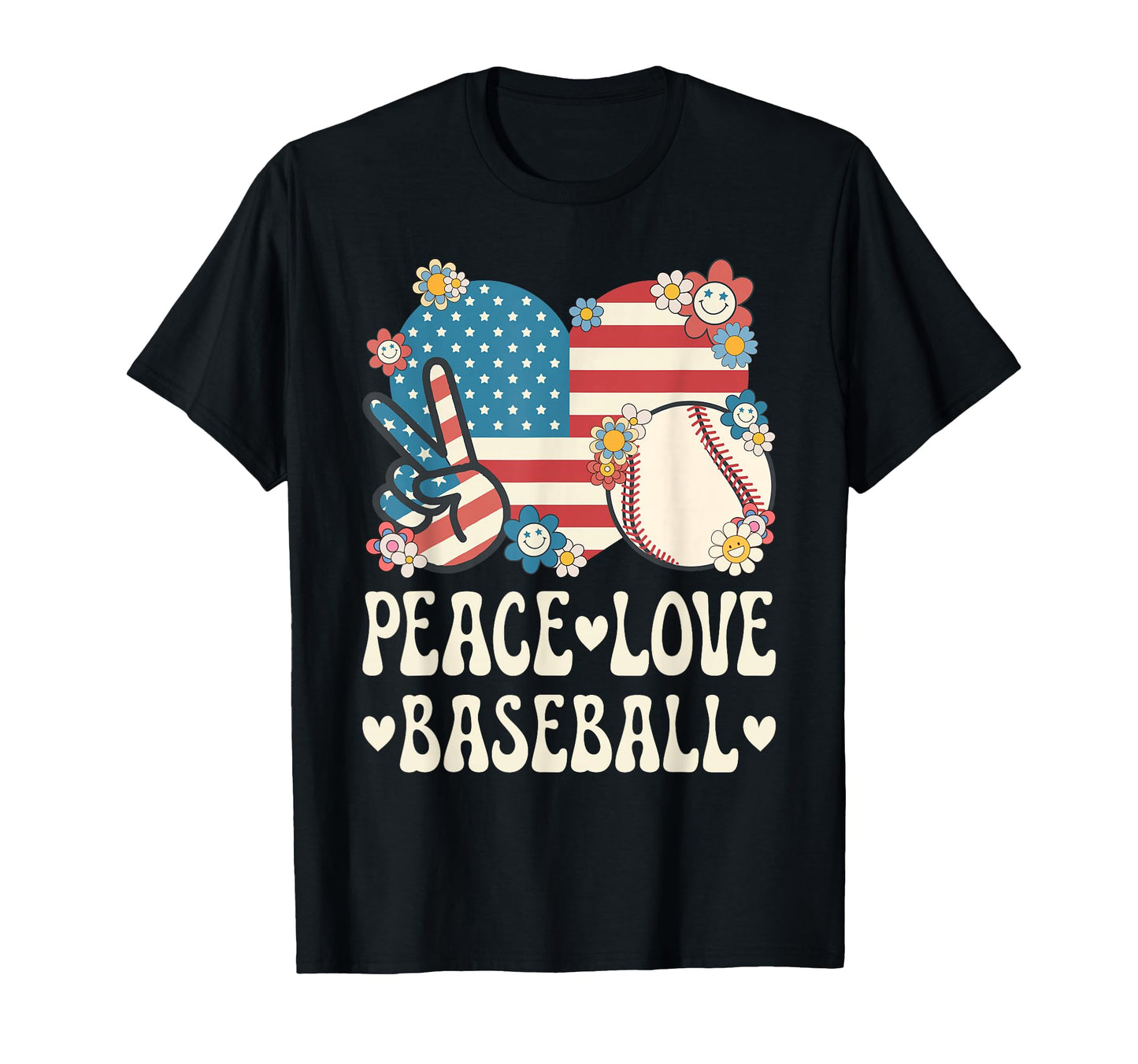 Peace Love Baseball Lover American Flag T-Shirt - Unique Graphic Men Women - T-Shirt, Sweatshirt, Hoodie