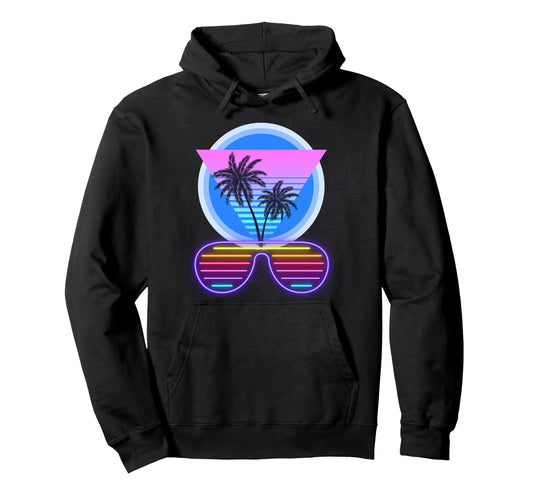 80S Vaporwave Palm Trees Sunset Hoodie - Novelty Apparel for Adults - T-Shirt, Sweatshirt, Hoodie