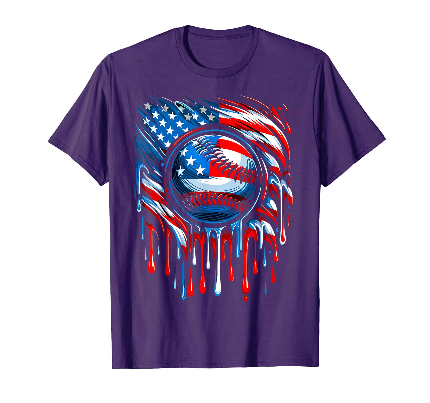 Patriotic Baseball Dripping 4Th July T-Shirt - Minimalist Print for Adults - T-Shirt, Sweatshirt, Hoodie