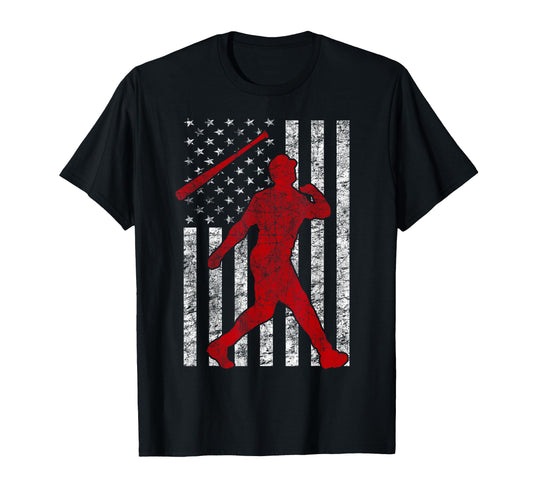 Baseball American Flag Hitter Bat Flip T-Shirt - Unique Graphic Men Women - T-Shirt, Sweatshirt, Hoodie