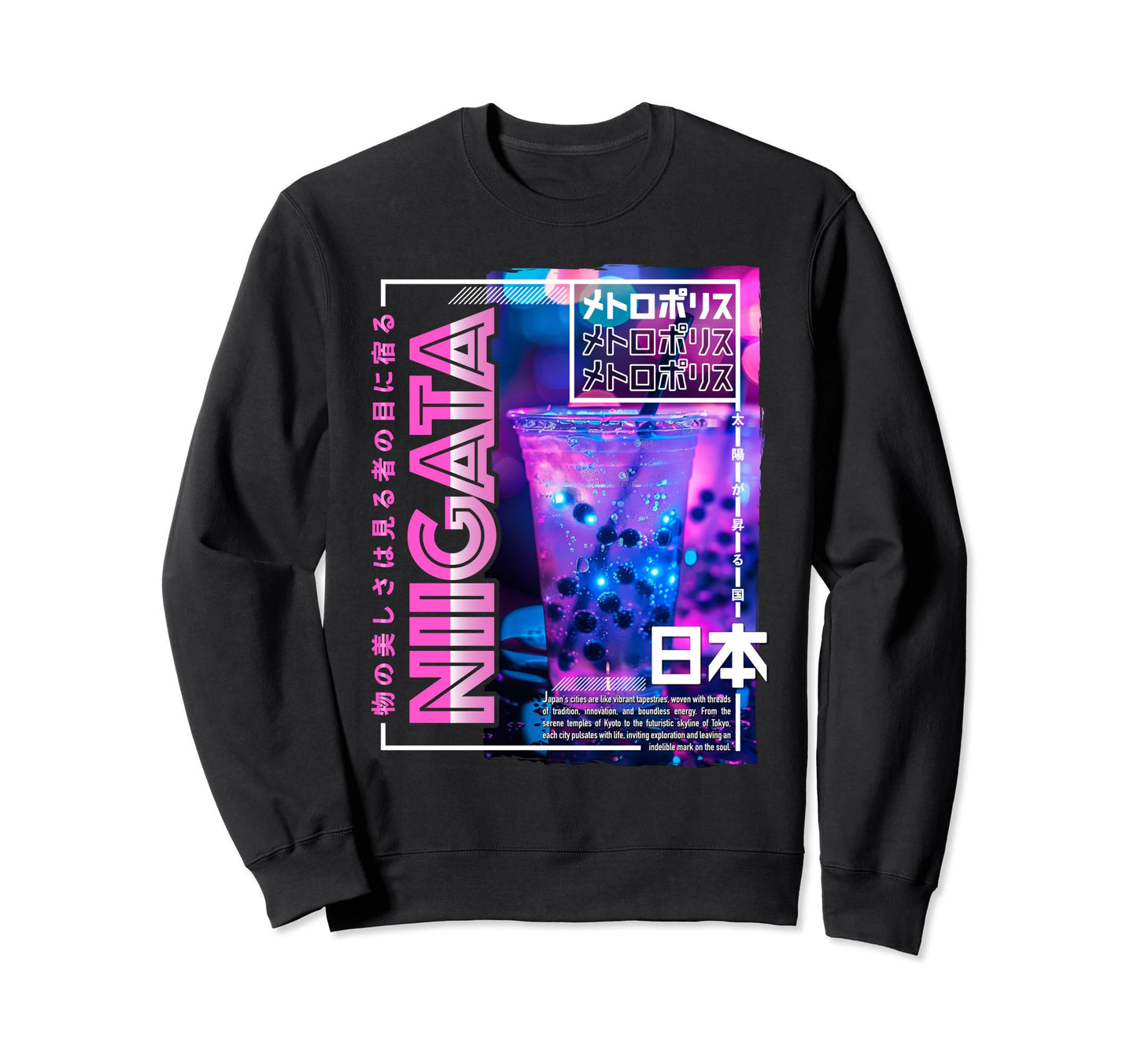 Niigata City 80S Synthwave Boba Sweatshirt - Minimalist Print for Adults - T-Shirt, Sweatshirt, Hoodie