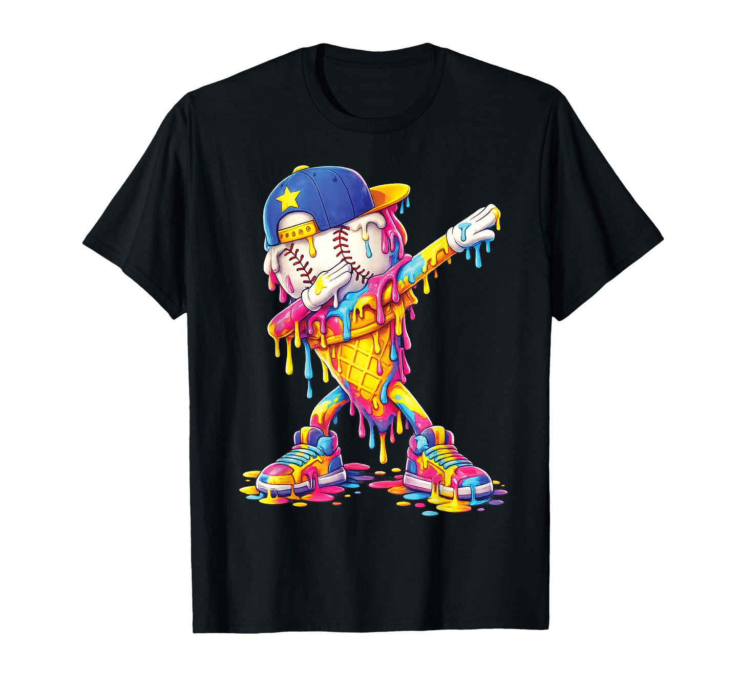 Dabbing Baseball Ice Cream Drip Funny T-Shirt - Novelty Apparel Unisex - T-Shirt, Sweatshirt, Hoodie
