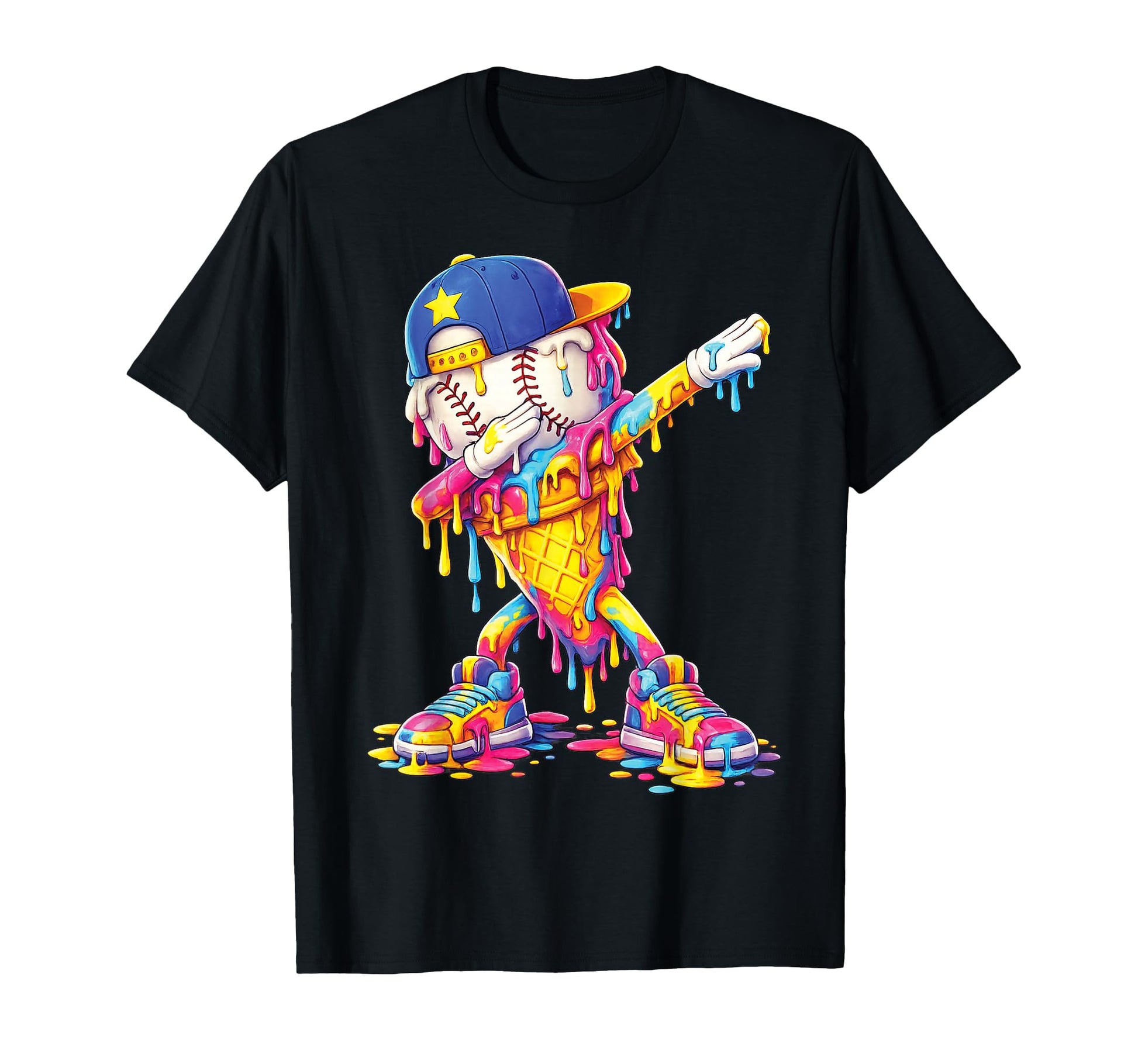 Dabbing Baseball Ice Cream Drip Funny T-Shirt - Novelty Apparel Unisex - T-Shirt, Sweatshirt, Hoodie
