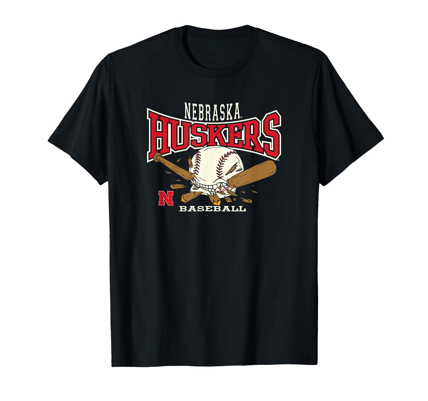 Nebraska Cornhuskers Baseball Bite Black T-Shirt - Graphic Print Unisex - T-Shirt, Sweatshirt, Hoodie