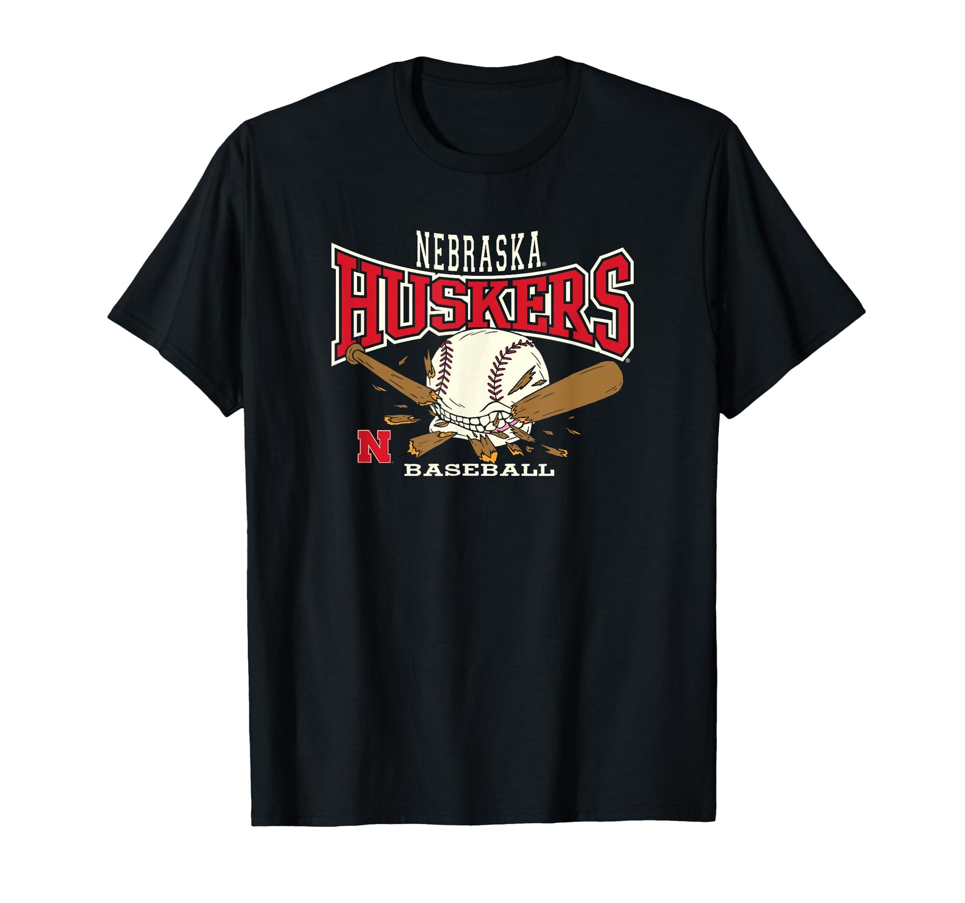 Nebraska Cornhuskers Baseball Bite Black T-Shirt - Graphic Print Unisex - T-Shirt, Sweatshirt, Hoodie