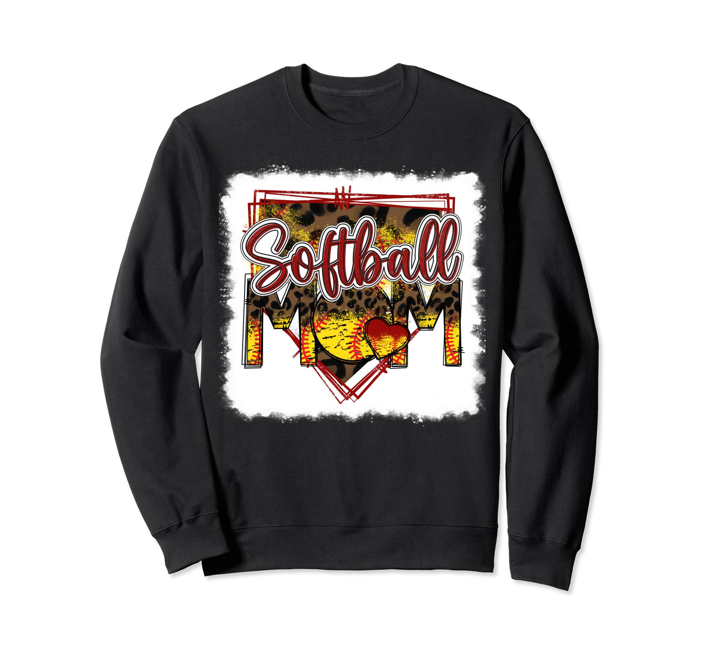 Bleached Softball Mom Leopard Funny Sweatshirt - Unique Graphic Men Women - T-Shirt, Sweatshirt, Hoodie