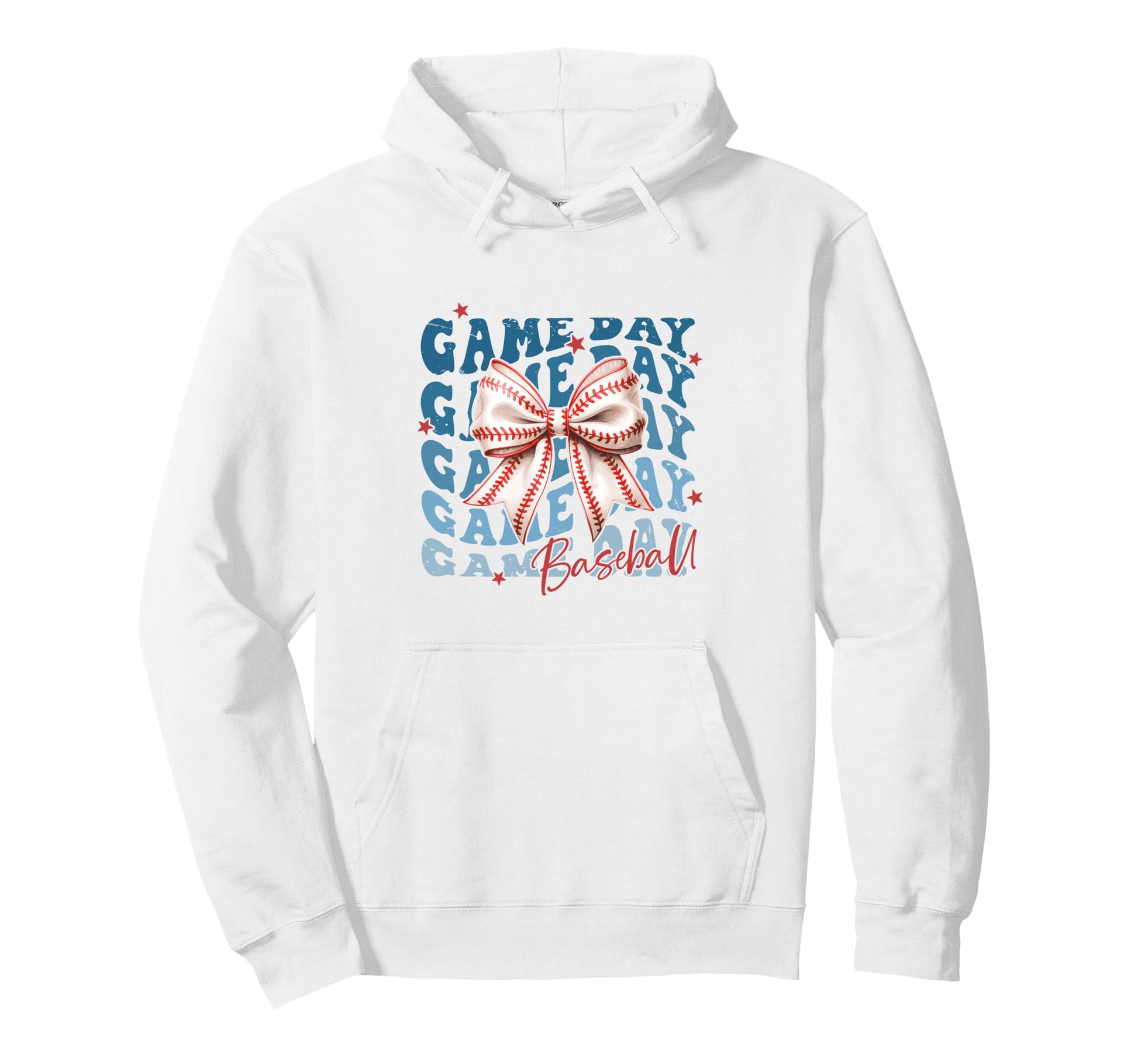 Baseball Bow Distressed Text Ballgame Hoodie - Custom Art Print Men Women - T-Shirt, Sweatshirt, Hoodie