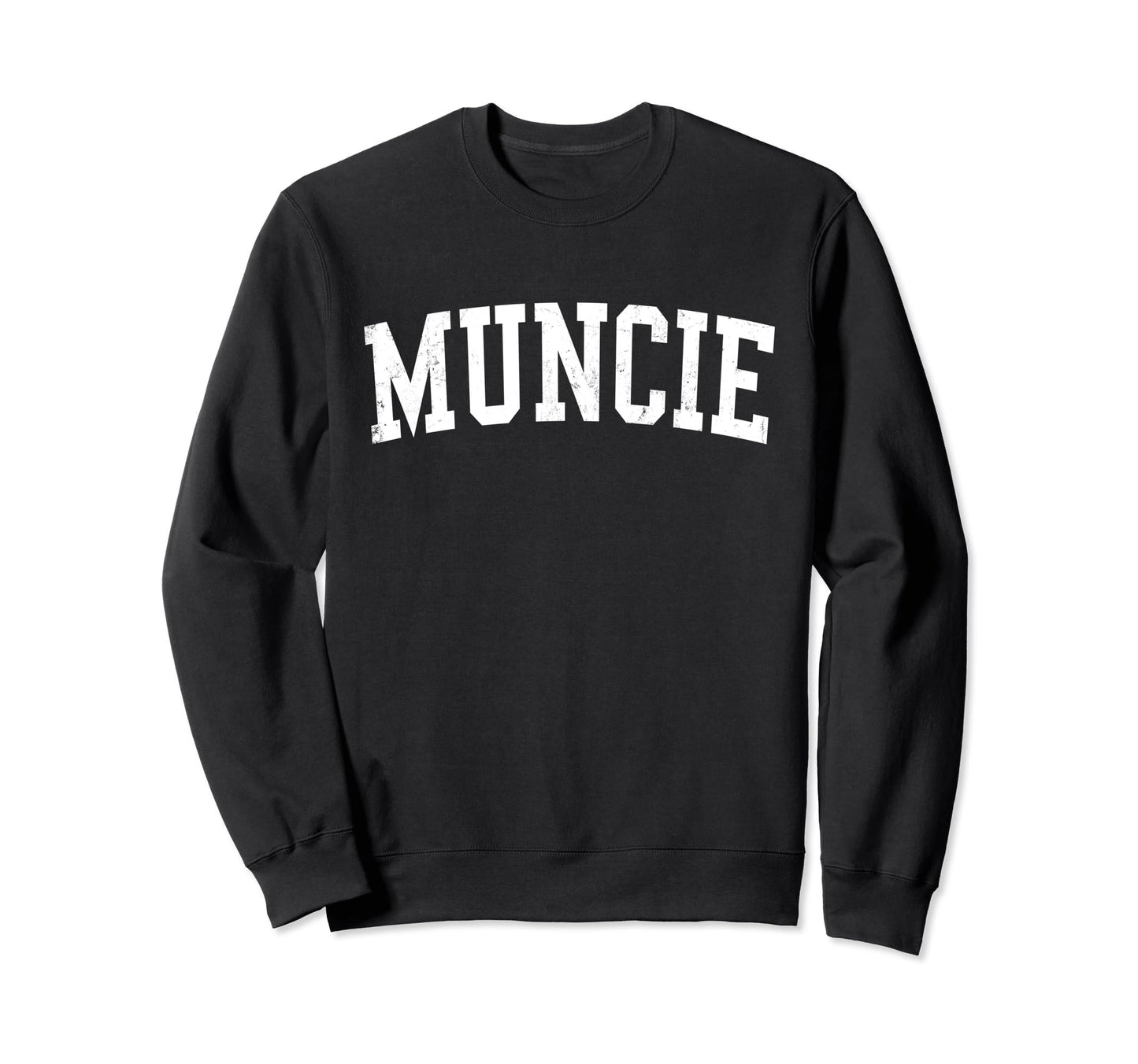 Muncie Distressed White Varsity Sweatshirt - Minimalist Print Men Women - T-Shirt, Sweatshirt, Hoodie
