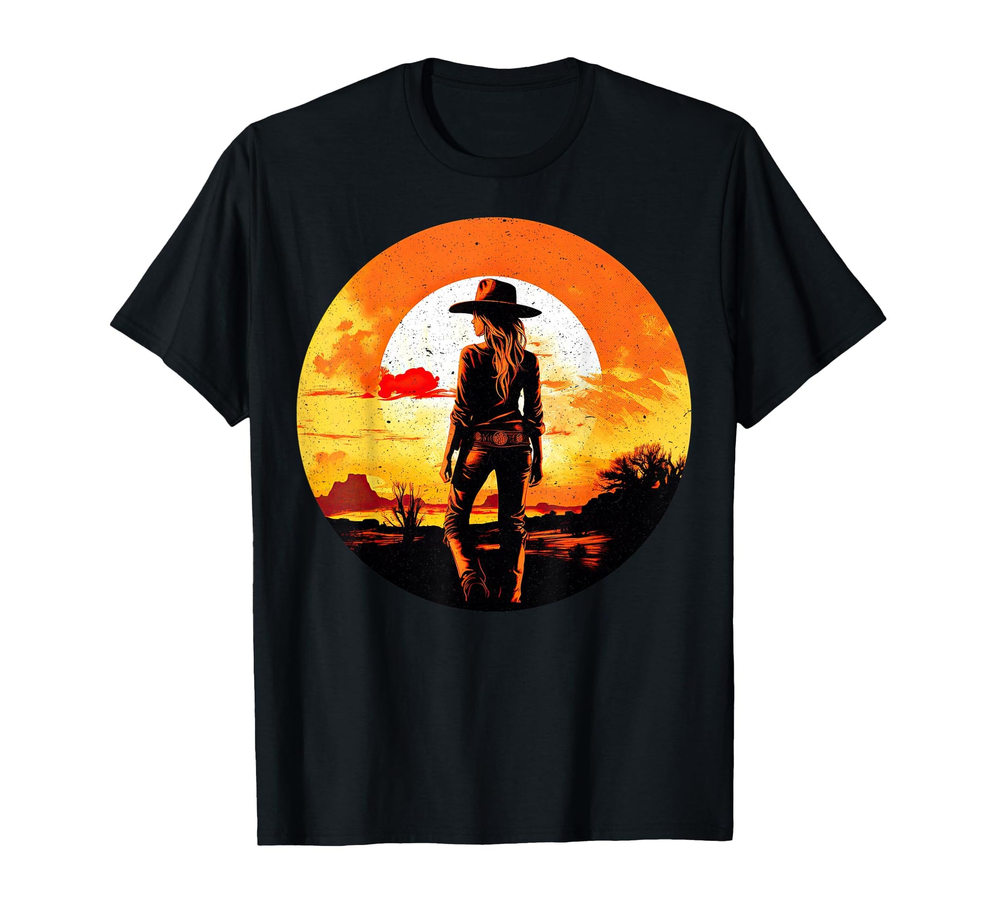 Cowgirl Sunset Silhouette Country T-Shirt - Casual Everyday Wear Unisex - T-Shirt, Sweatshirt, Hoodie
