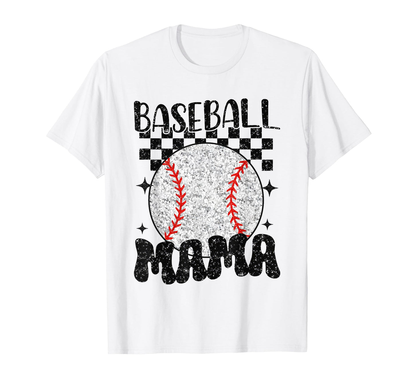 Baseball Mama Checkered Baseball Sports T-Shirt - Graphic Print for Adults - T-Shirt, Sweatshirt, Hoodie