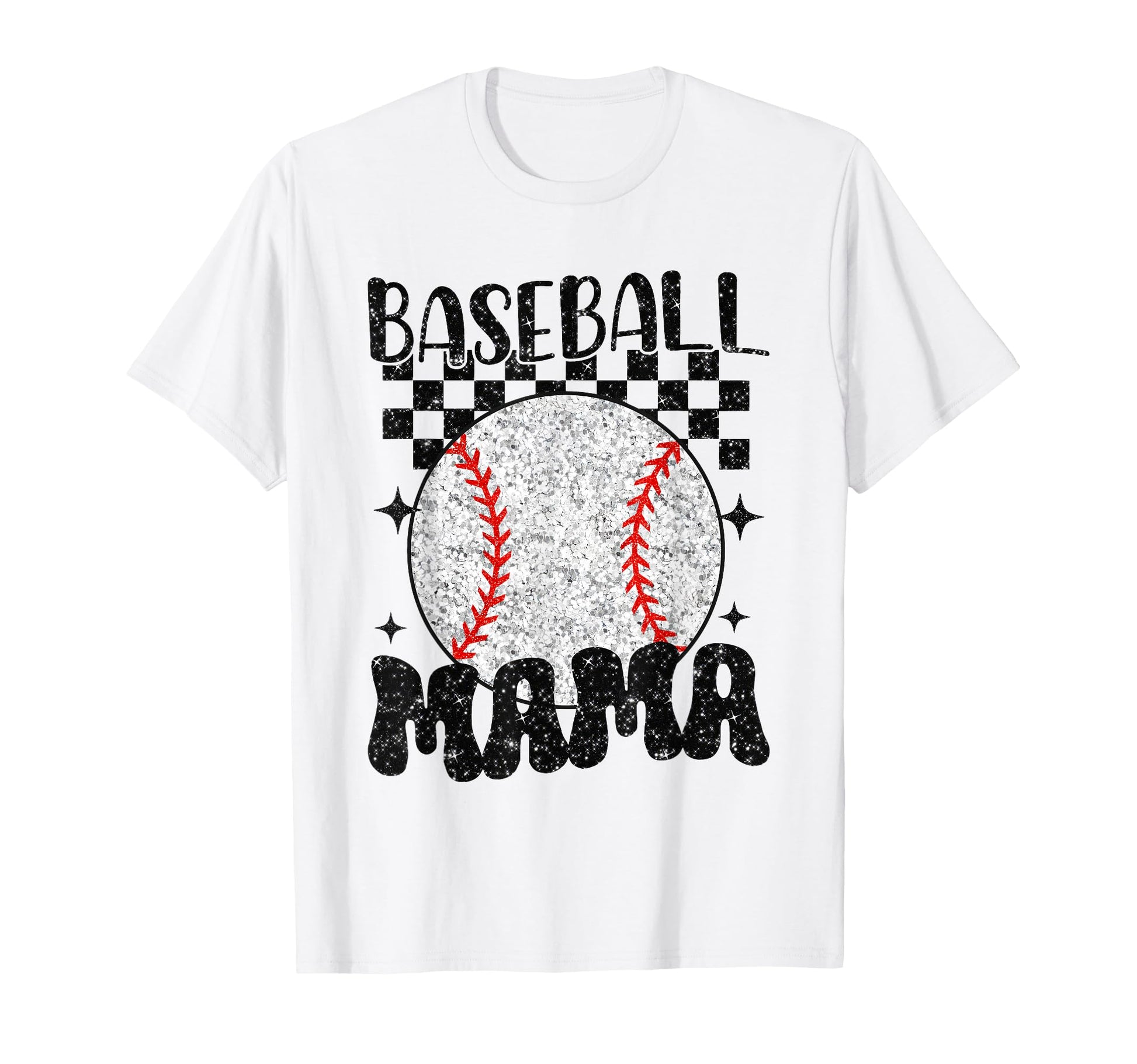 Baseball Mama Checkered Baseball Sports T-Shirt - Graphic Print for Adults - T-Shirt, Sweatshirt, Hoodie