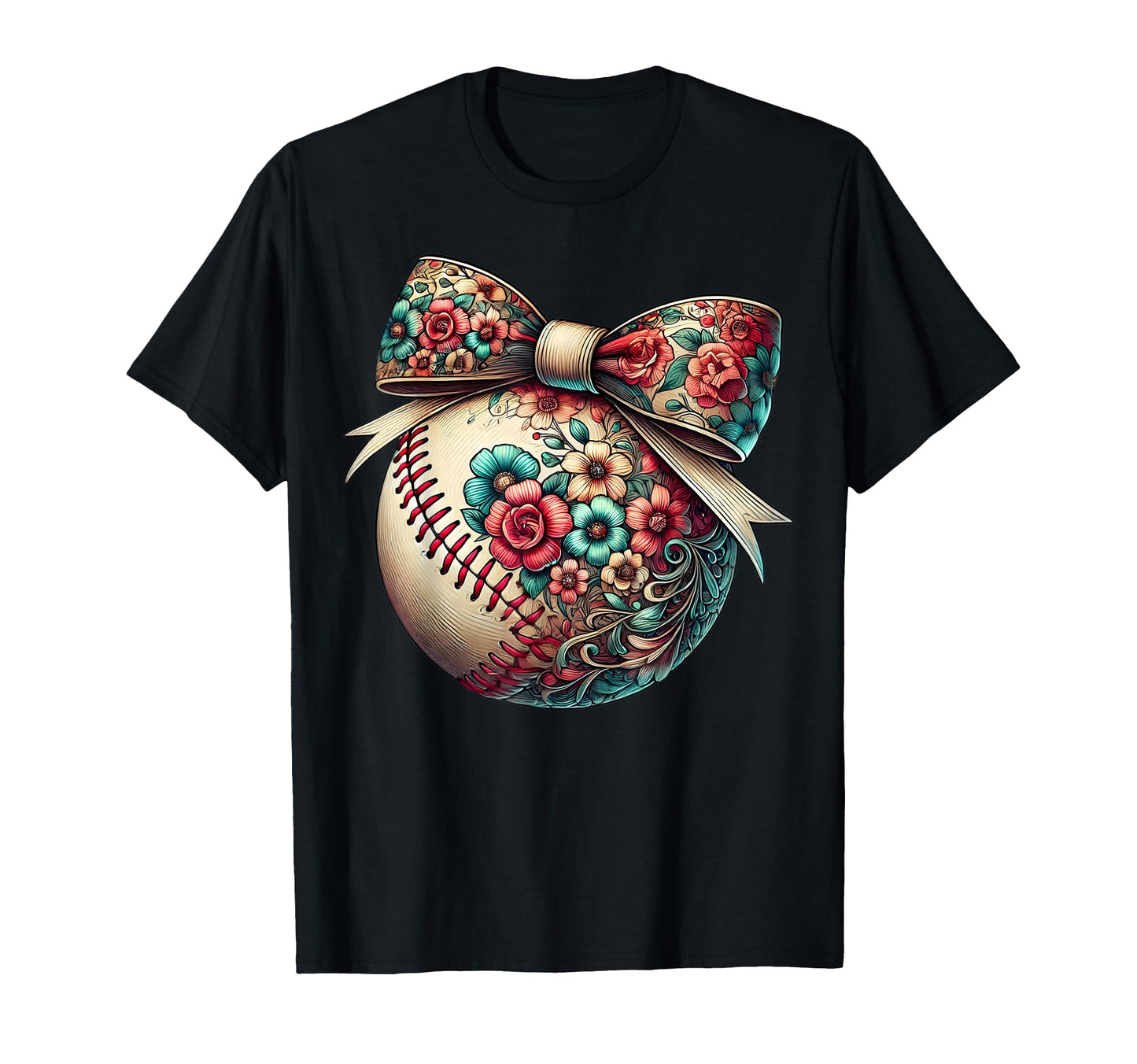 Floral Baseball Player Flower Coquette Bow T-Shirt - Trendy Graphic Unisex - T-Shirt, Sweatshirt, Hoodie