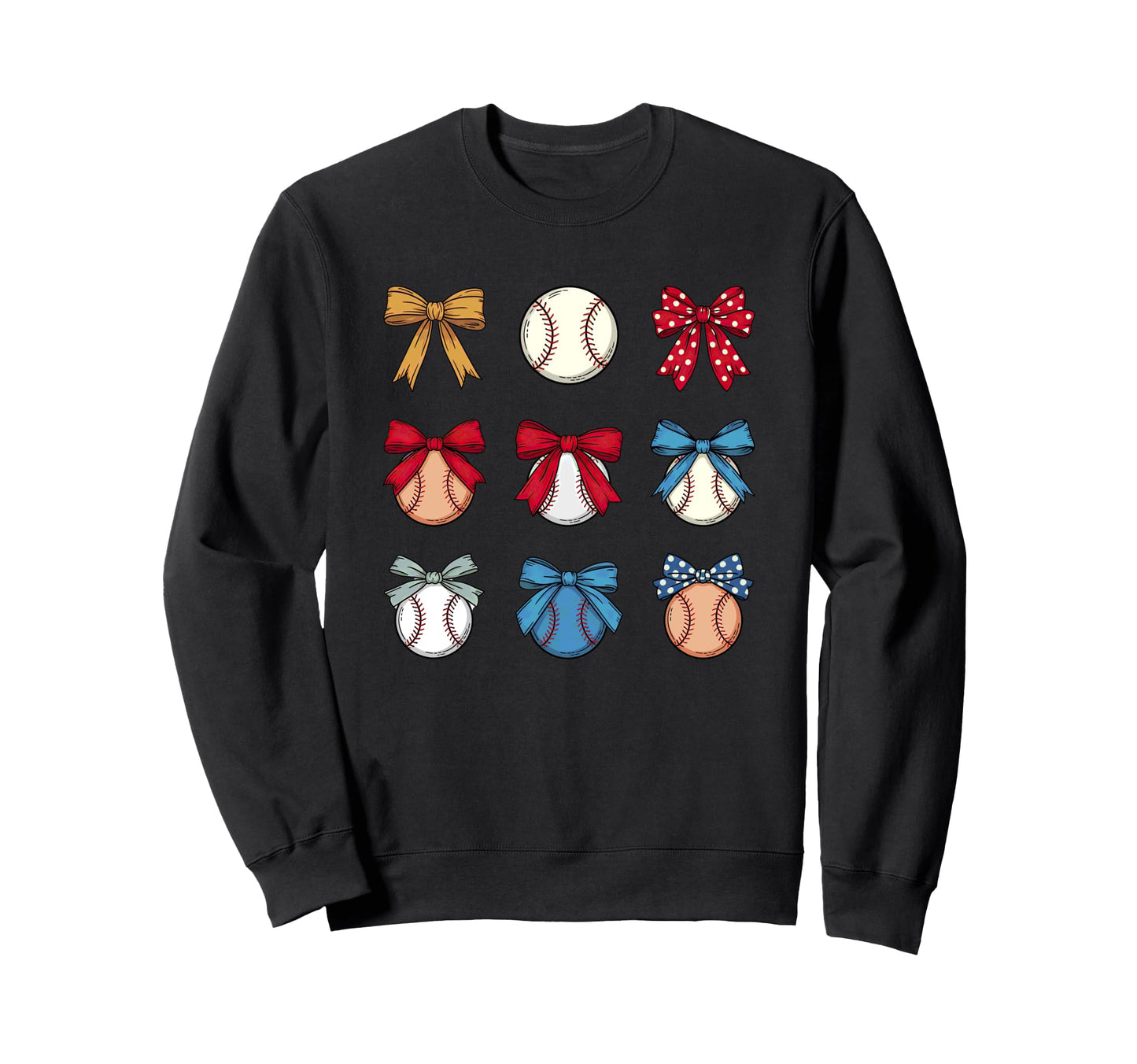 Baseball Bows Vibrant Patterned Sweatshirt - Streetwear Style for Adults - T-Shirt, Sweatshirt, Hoodie