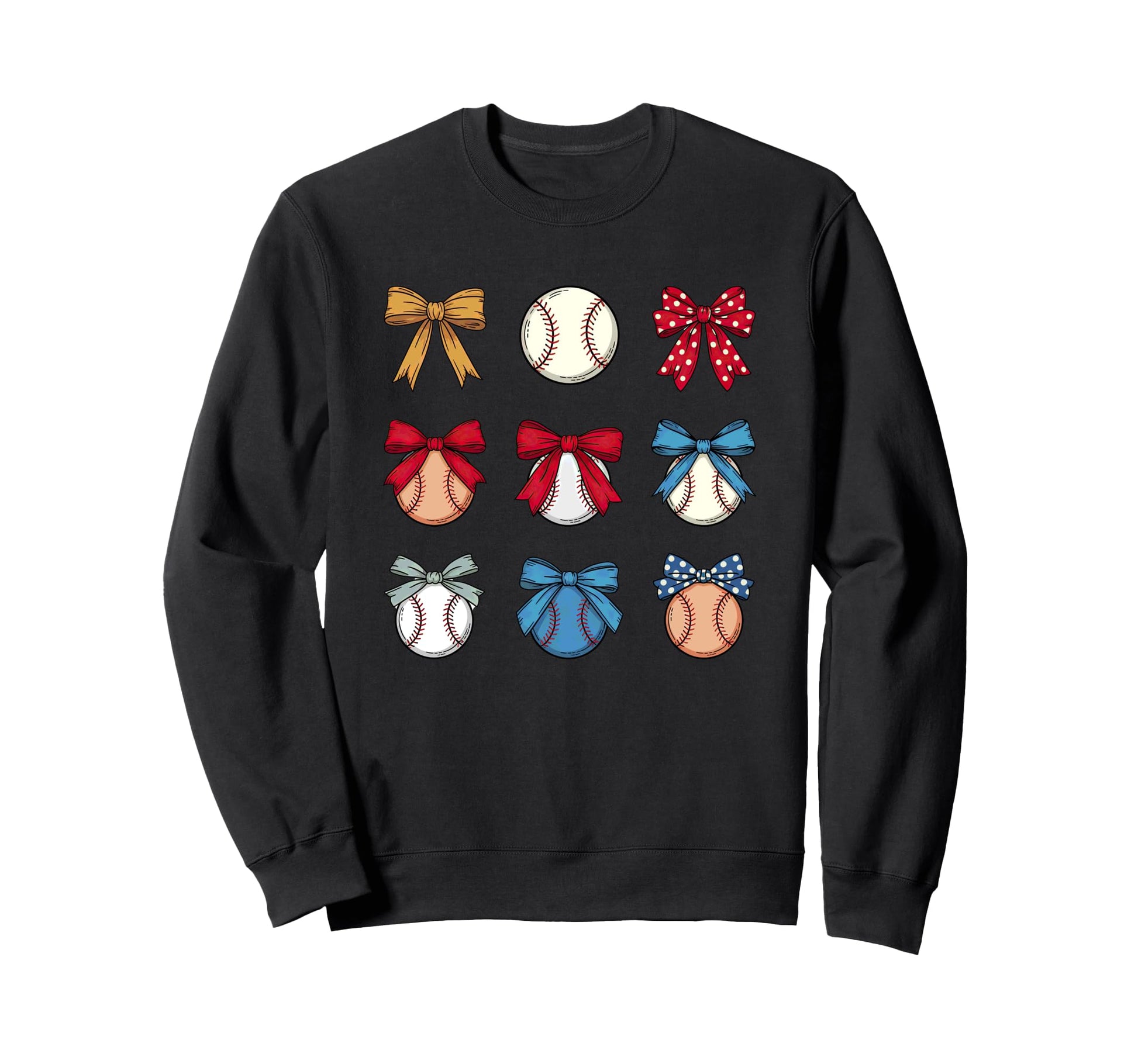 Baseball Bows Vibrant Patterned Sweatshirt - Streetwear Style for Adults - T-Shirt, Sweatshirt, Hoodie
