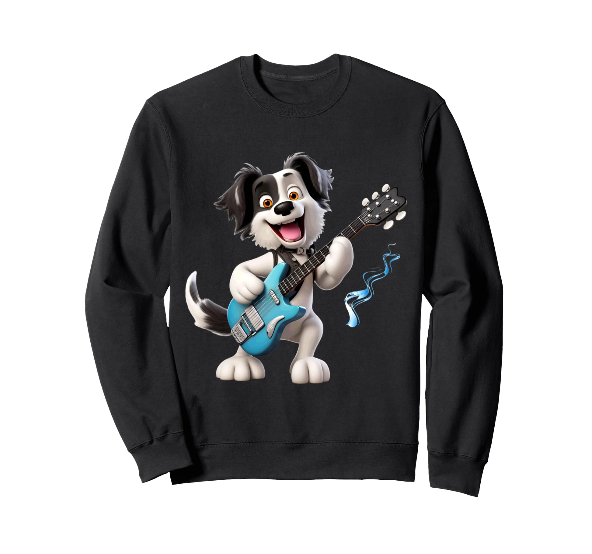 Cartoon Dog Rocker Playing Sweatshirt - Casual Everyday Wear for Adults - T-Shirt, Sweatshirt, Hoodie