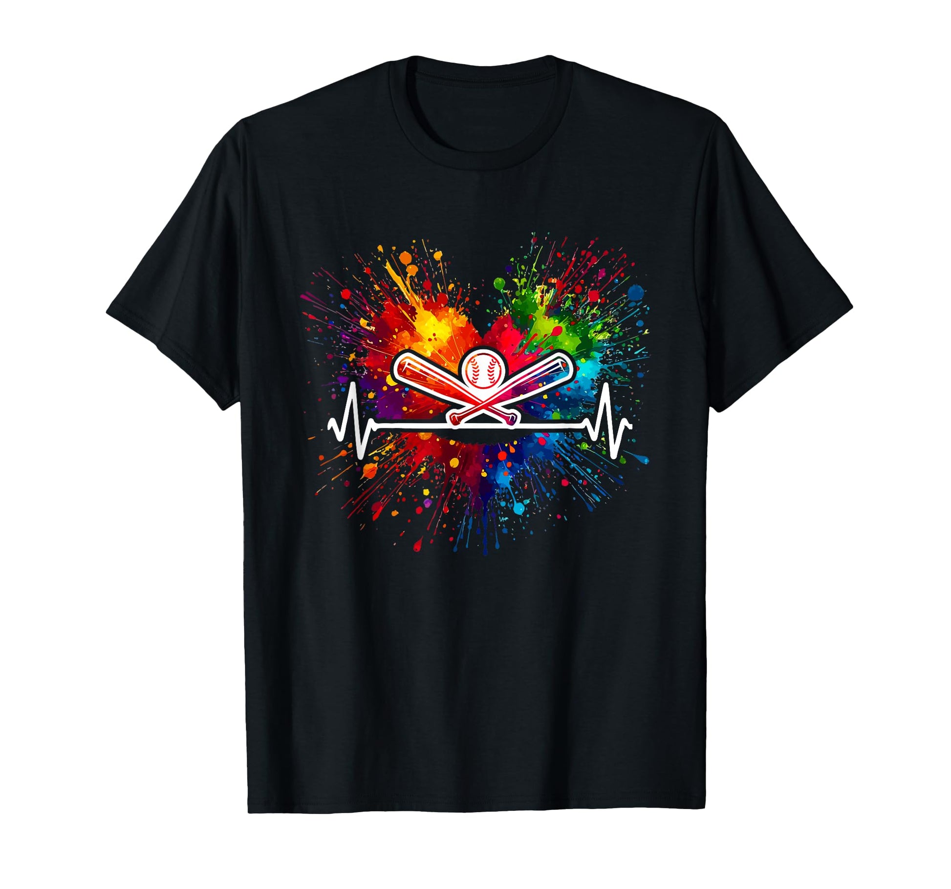 Baseball Heartbeat Colorful Splash T-Shirt - Casual Everyday Wear Unisex - T-Shirt, Sweatshirt, Hoodie