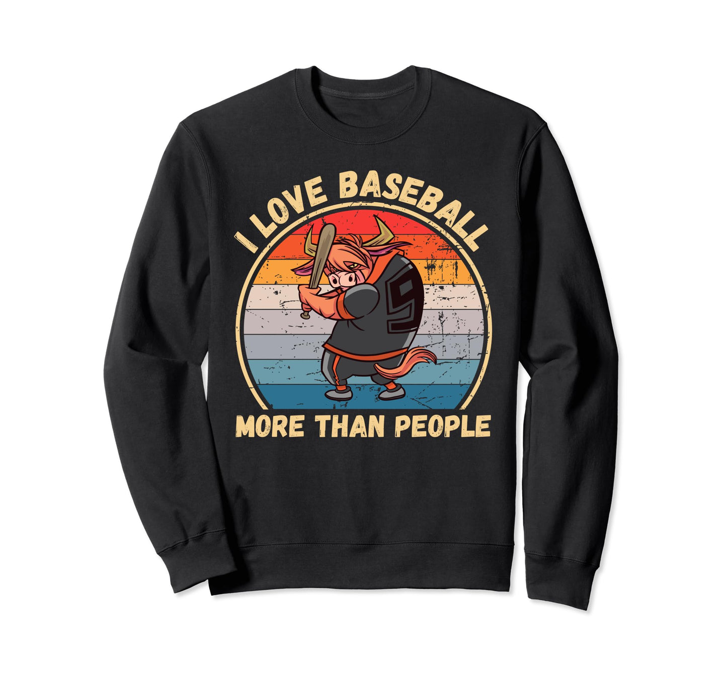 Cow I Love Baseball More Than People Sweatshirt - Unique Graphic Unisex - T-Shirt, Sweatshirt, Hoodie