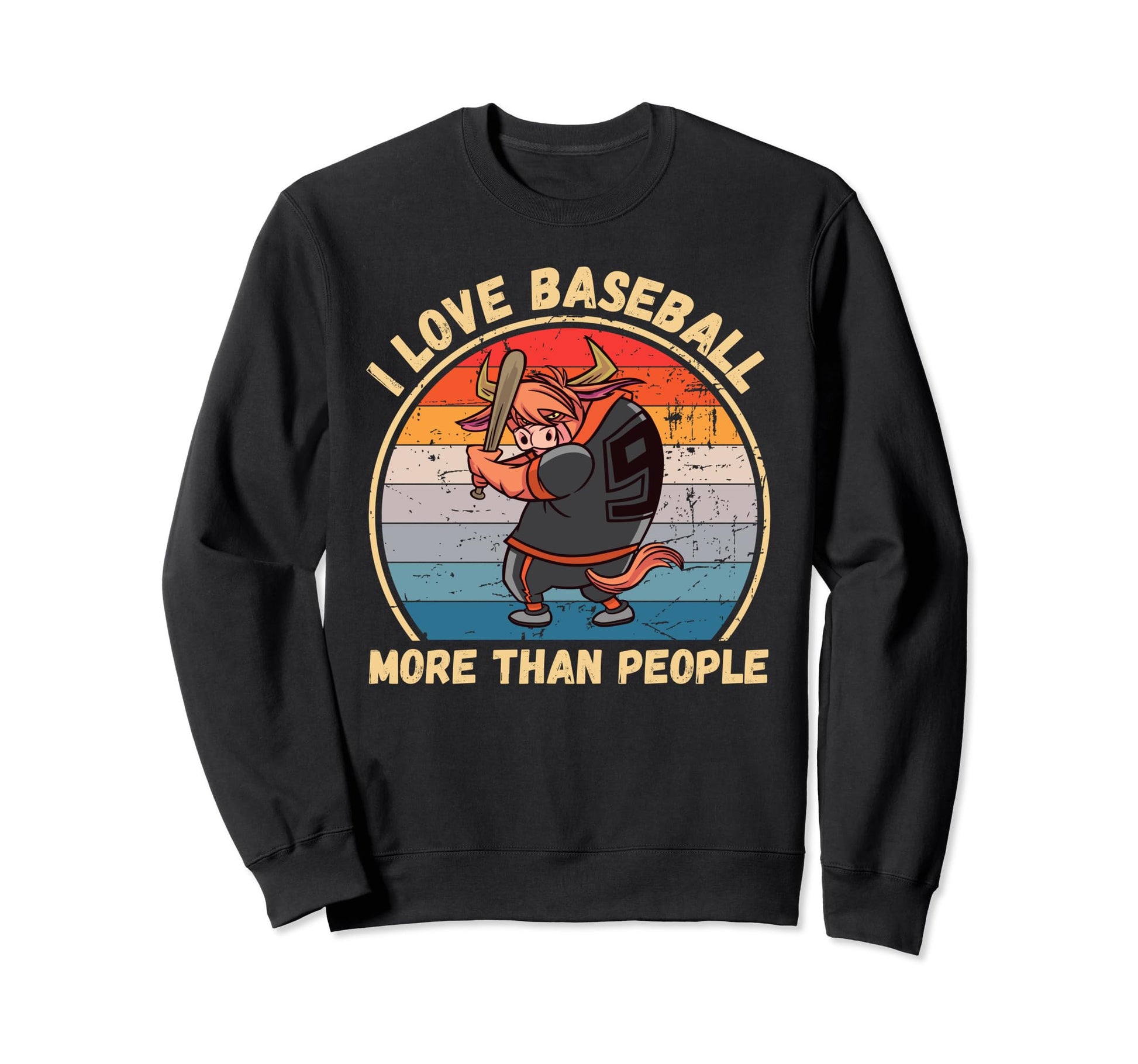 Cow I Love Baseball More Than People Sweatshirt - Unique Graphic Unisex - T-Shirt, Sweatshirt, Hoodie