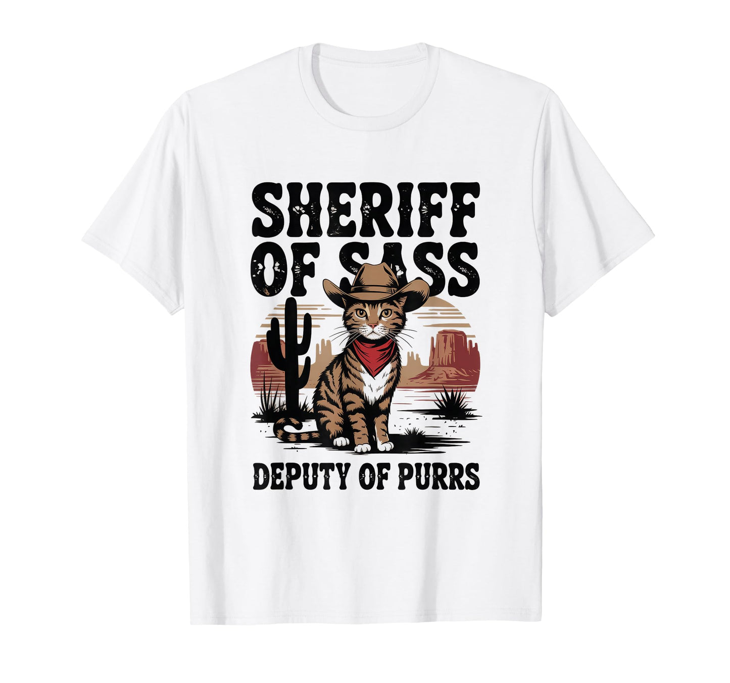 Sheriff Sass Deputy Purrs Cowboy T-Shirt - Unique Graphic Unisex - T-Shirt, Sweatshirt, Hoodie