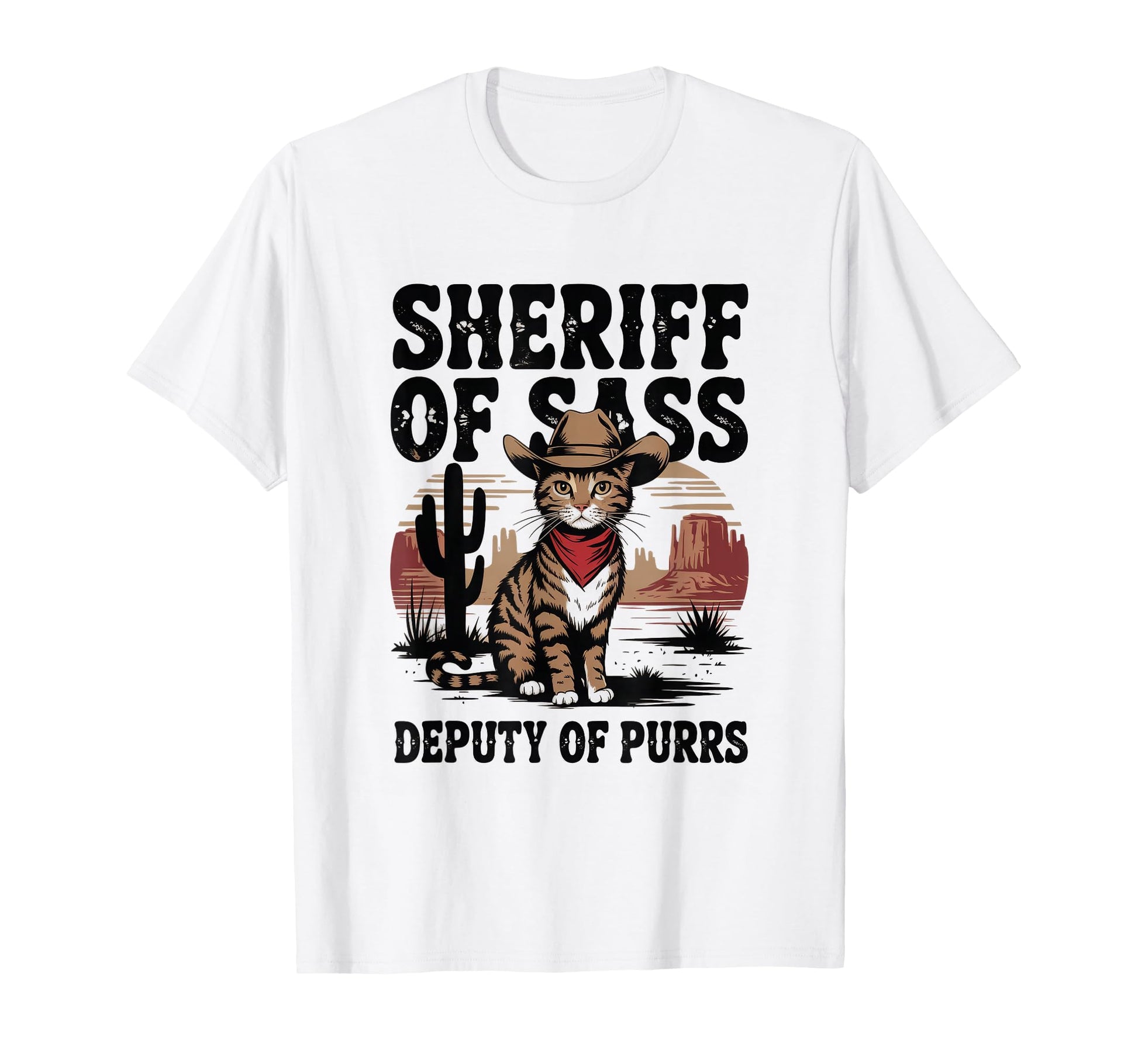 Sheriff Sass Deputy Purrs Cowboy T-Shirt - Unique Graphic Unisex - T-Shirt, Sweatshirt, Hoodie