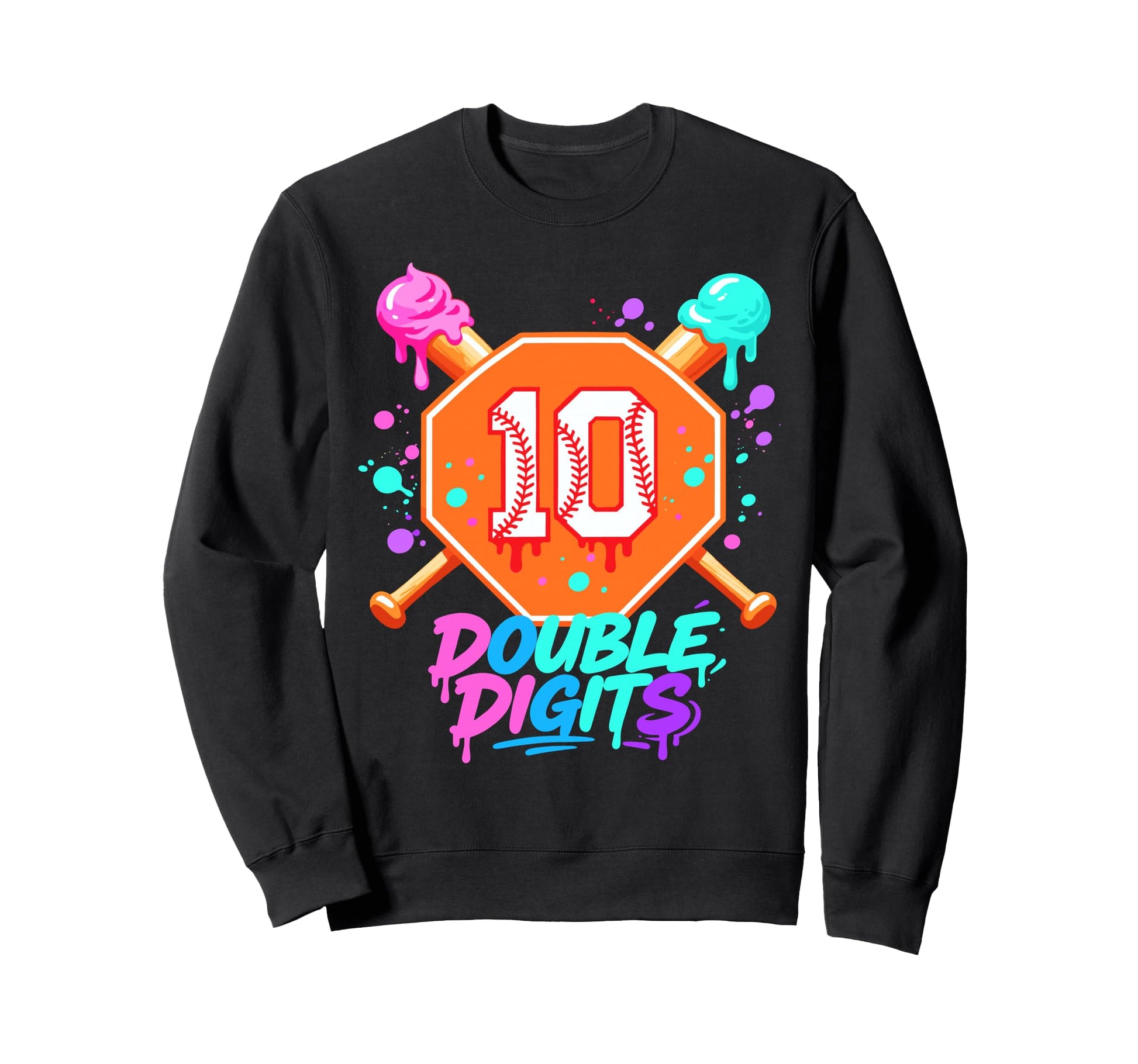Baseball 10Th Birthday Double Digits Sweatshirt - Aesthetic Graphic Unisex - T-Shirt, Sweatshirt, Hoodie