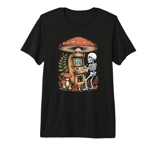 Arcade Skeleton Player Under Woodland T-Shirt - Trendy Graphic for Adults - T-Shirt, Sweatshirt, Hoodie