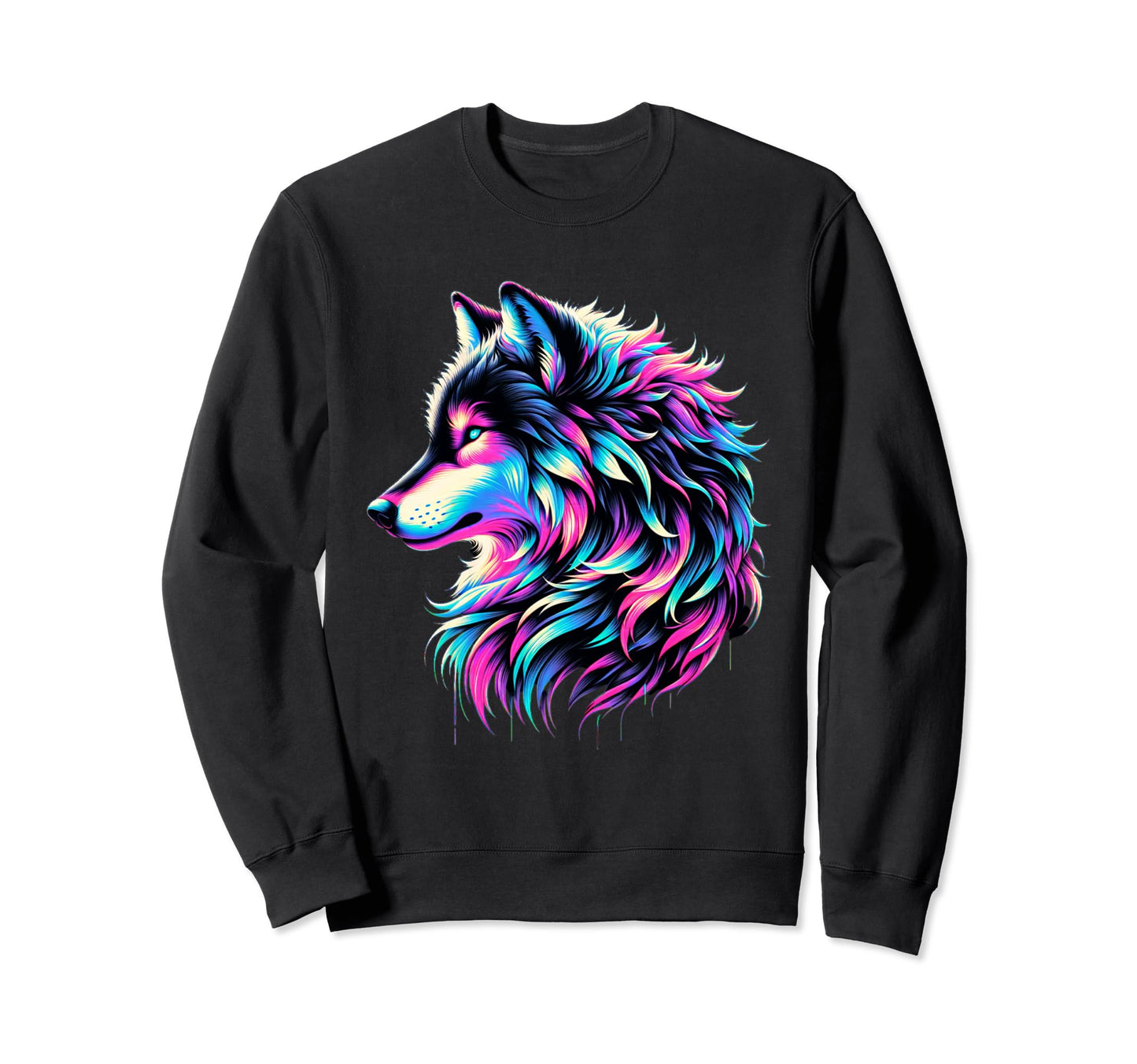 Wolf Vaporwave Aesthetic 80S 90S Sweatshirt - Custom Art Print Men Women - T-Shirt, Sweatshirt, Hoodie