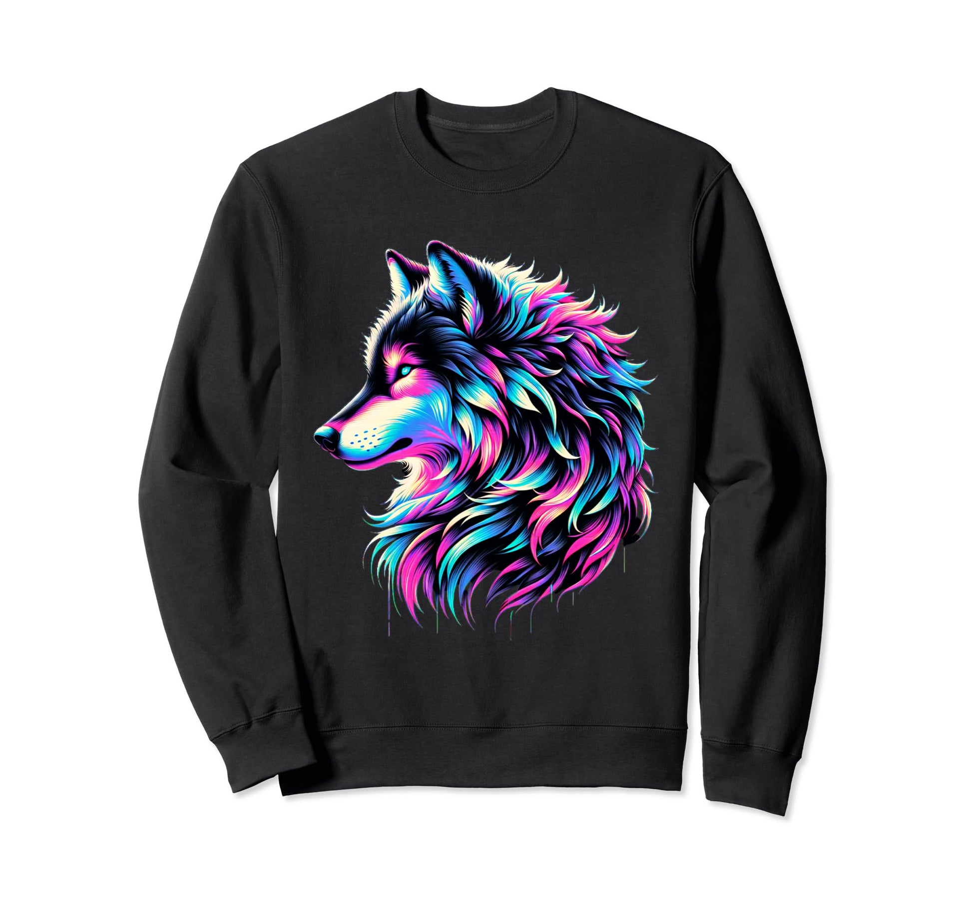 Wolf Vaporwave Aesthetic 80S 90S Sweatshirt - Custom Art Print Men Women - T-Shirt, Sweatshirt, Hoodie