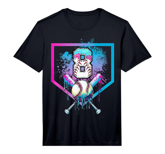 Baseball 8 Year Old Ice Cream Drip 8Th T-Shirt - Novelty Apparel Unisex - T-Shirt, Sweatshirt, Hoodie