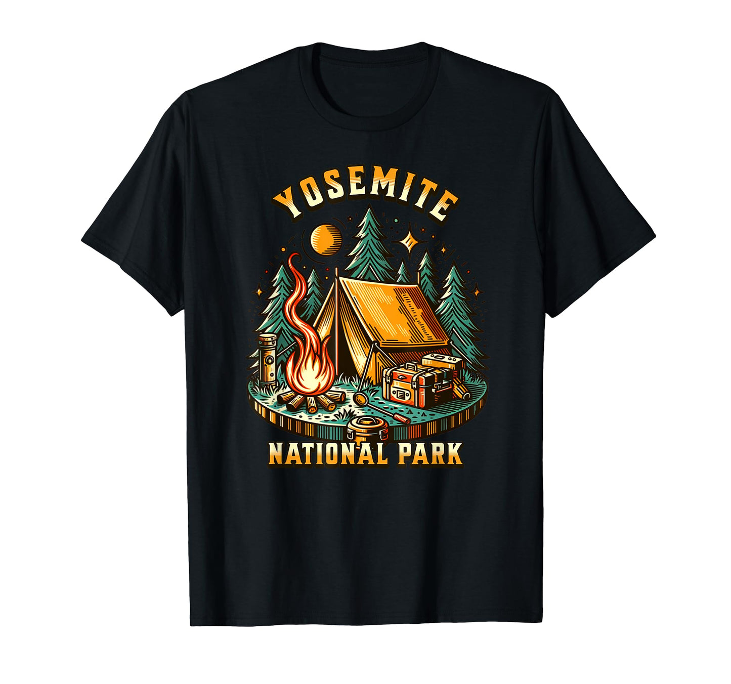 Camping Forest Tent Campfire Yosemite T-Shirt - Unique Graphic Unisex - T-Shirt, Sweatshirt, Hoodie