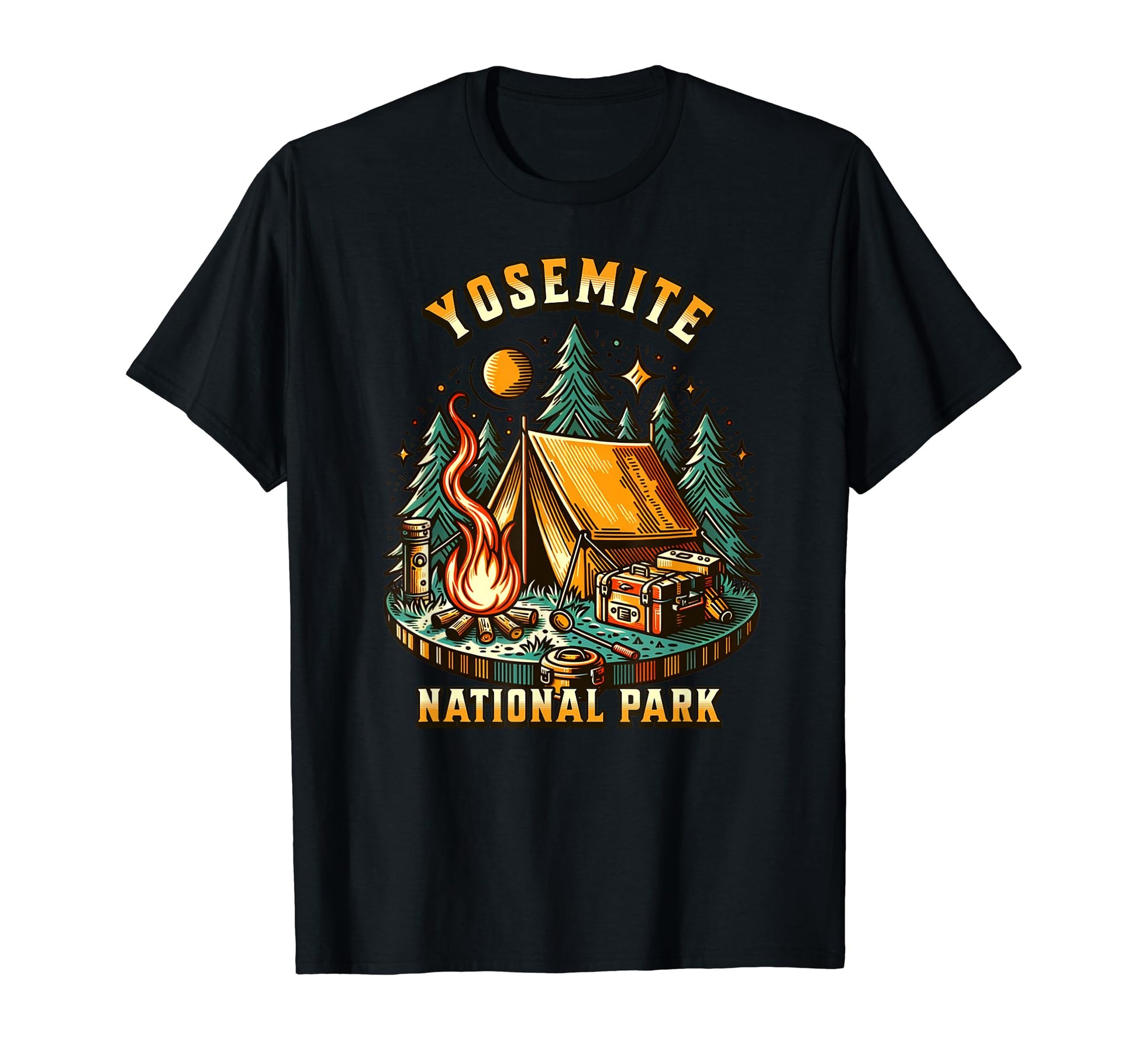 Camping Forest Tent Campfire Yosemite T-Shirt - Unique Graphic Unisex - T-Shirt, Sweatshirt, Hoodie
