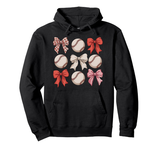 Baseball Coquette Bow Mom Sister Hoodie - Graphic Print for Adults - T-Shirt, Sweatshirt, Hoodie