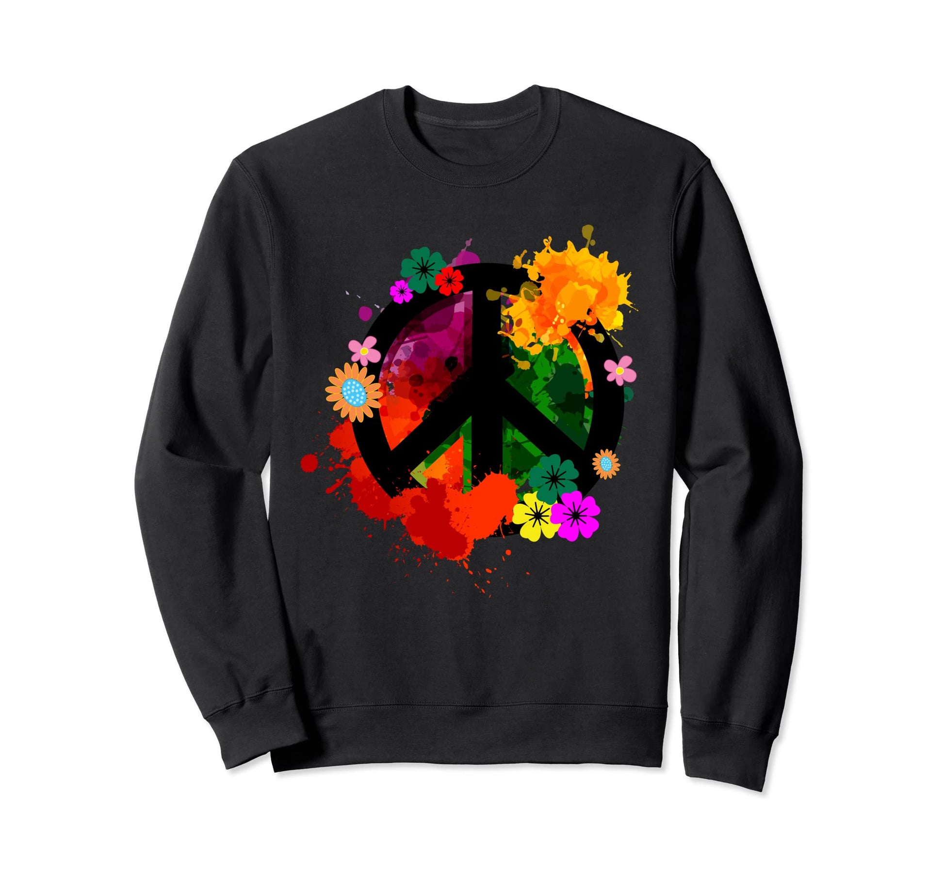Paint Splatter Peace Sign Flowers Sweatshirt - Unique Graphic for Adults - T-Shirt, Sweatshirt, Hoodie