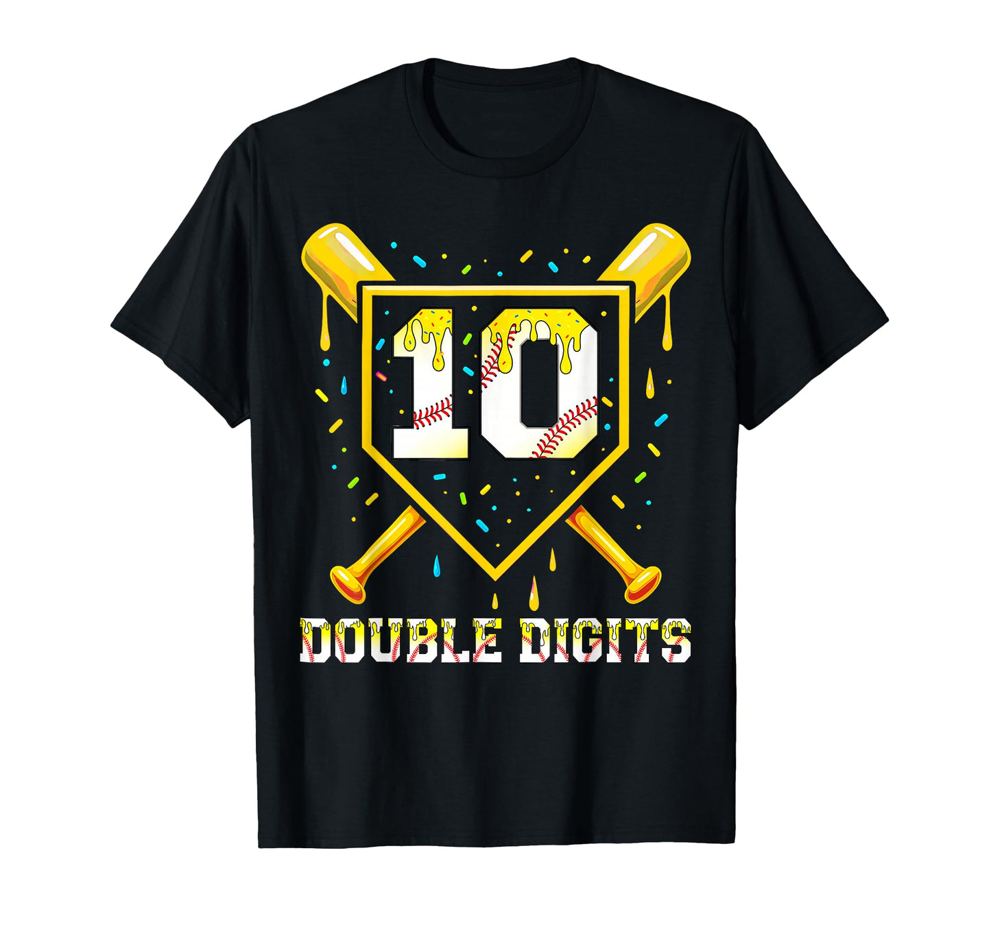 Baseball Drip 10Th Birthday Double T-Shirt - Trendy Graphic for Adults - T-Shirt, Sweatshirt, Hoodie