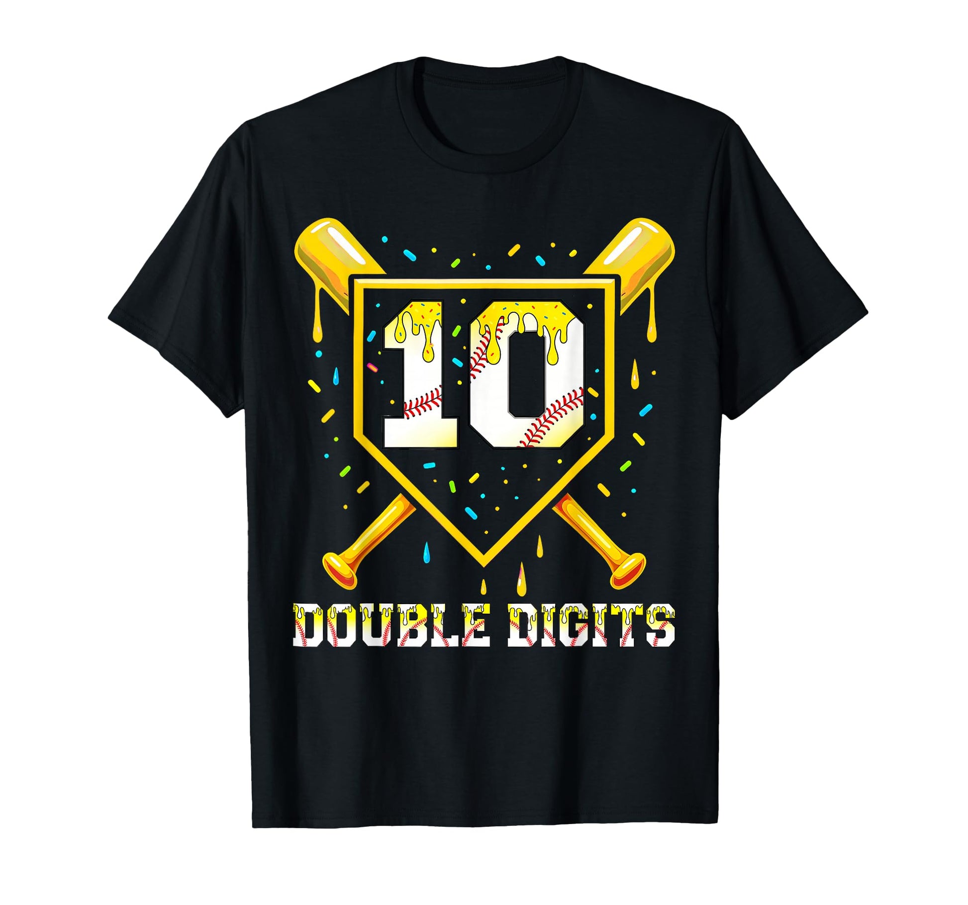 Baseball Drip 10Th Birthday Double T-Shirt - Trendy Graphic for Adults - T-Shirt, Sweatshirt, Hoodie