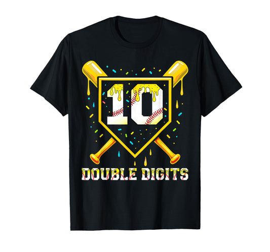 Baseball Drip 10Th Birthday Double T-Shirt - Trendy Graphic for Adults - T-Shirt, Sweatshirt, Hoodie