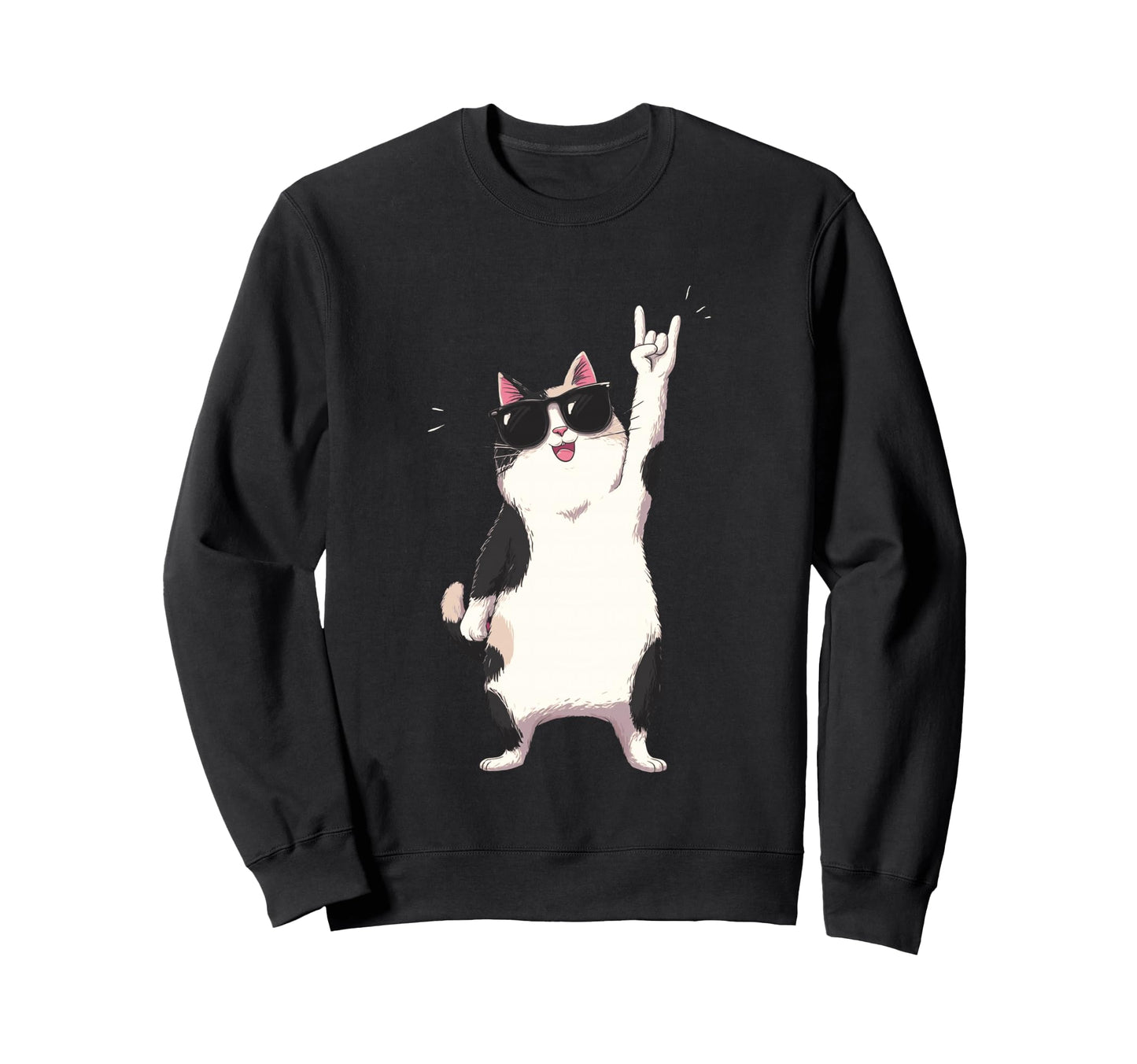 Cat Sunglasses Rock Funny Animal Sweatshirt - Minimalist Print Unisex - T-Shirt, Sweatshirt, Hoodie