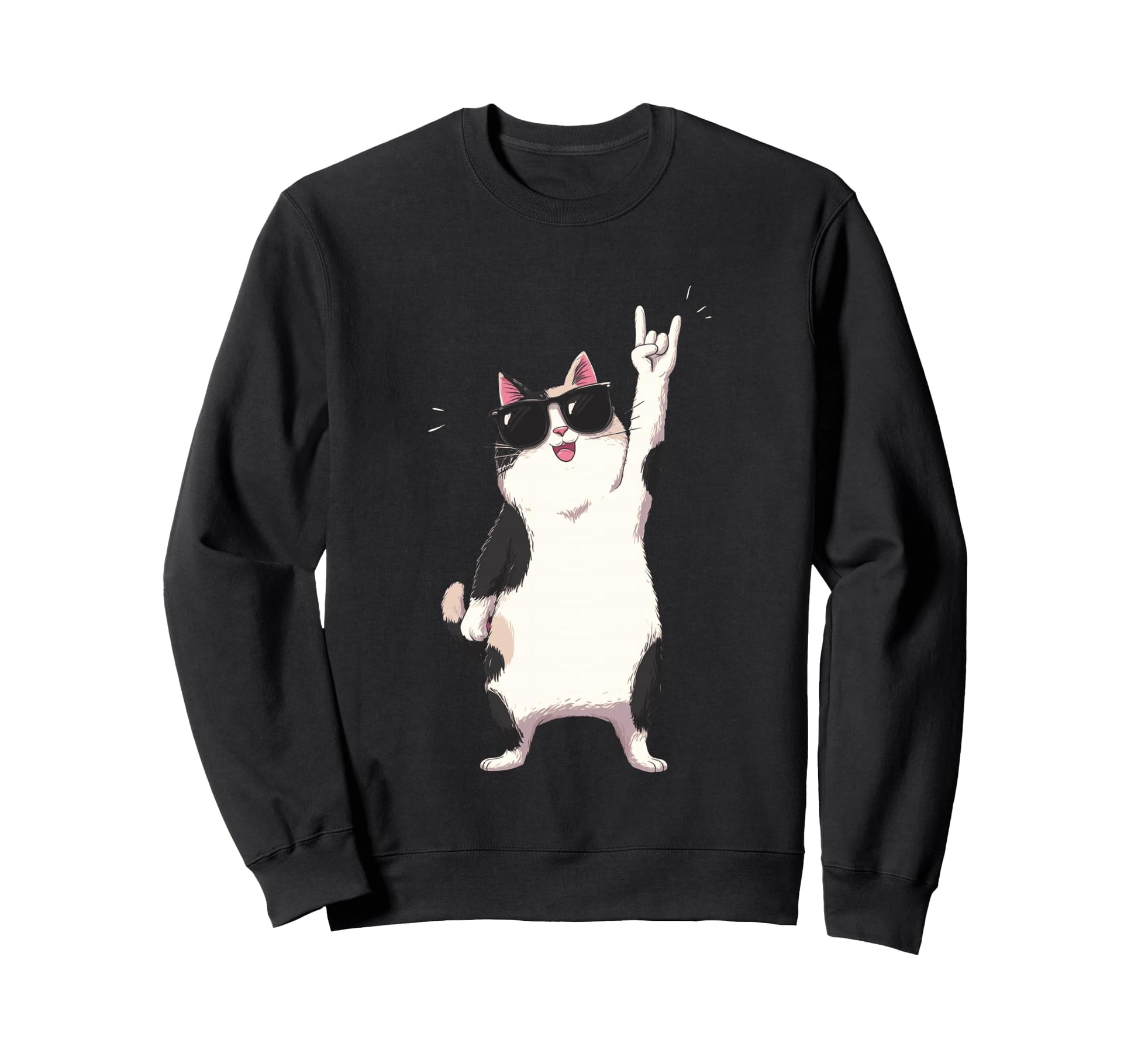 Cat Sunglasses Rock Funny Animal Sweatshirt - Minimalist Print Unisex - T-Shirt, Sweatshirt, Hoodie