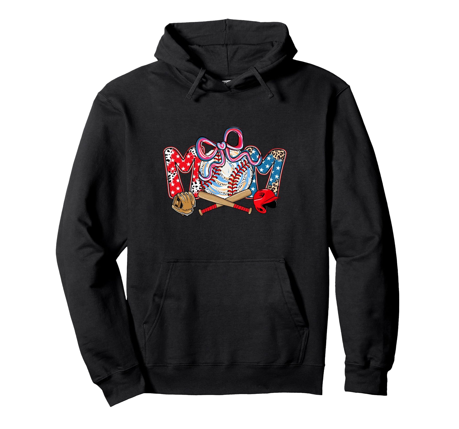 Baseball Mom Bow Stars Leopard Watercolor Hoodie - Custom Art Print Unisex - T-Shirt, Sweatshirt, Hoodie