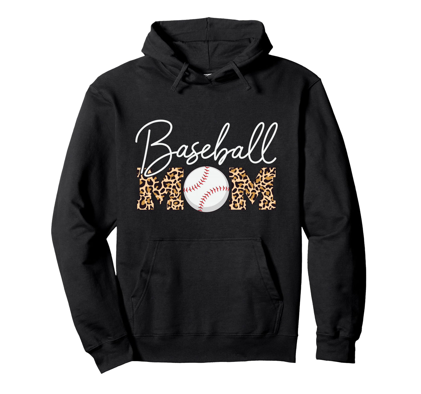 Baseball Mom Leopard Cursive Hoodie - Casual Everyday Wear for Adults - T-Shirt, Sweatshirt, Hoodie