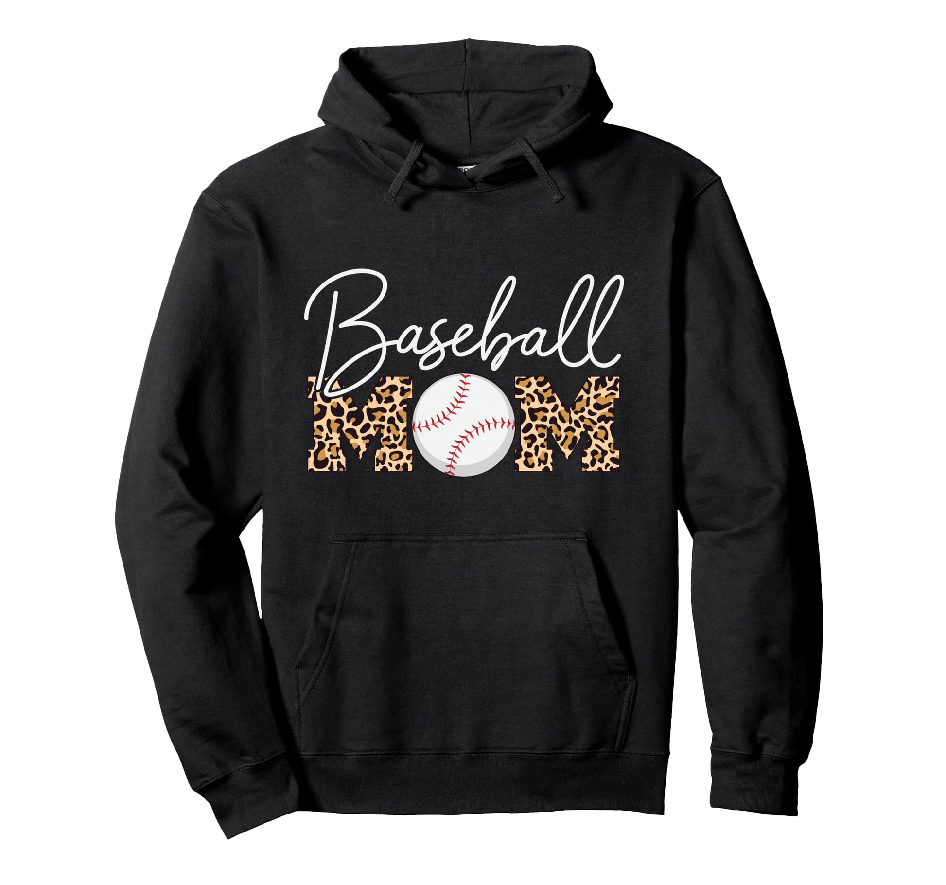 Baseball Mom Leopard Cursive Hoodie - Casual Everyday Wear for Adults - T-Shirt, Sweatshirt, Hoodie